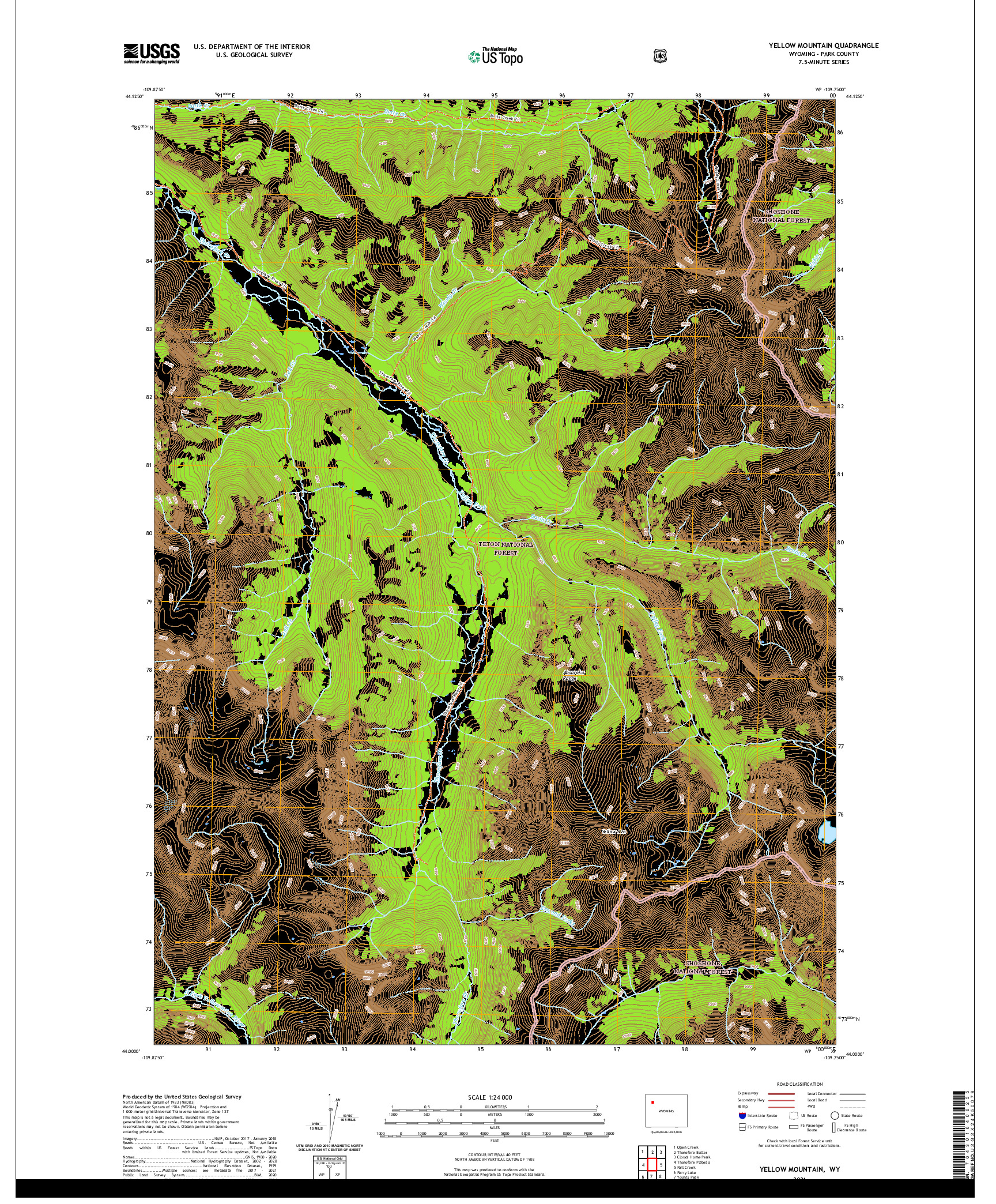 USGS US TOPO 7.5-MINUTE MAP FOR YELLOW MOUNTAIN, WY 2021