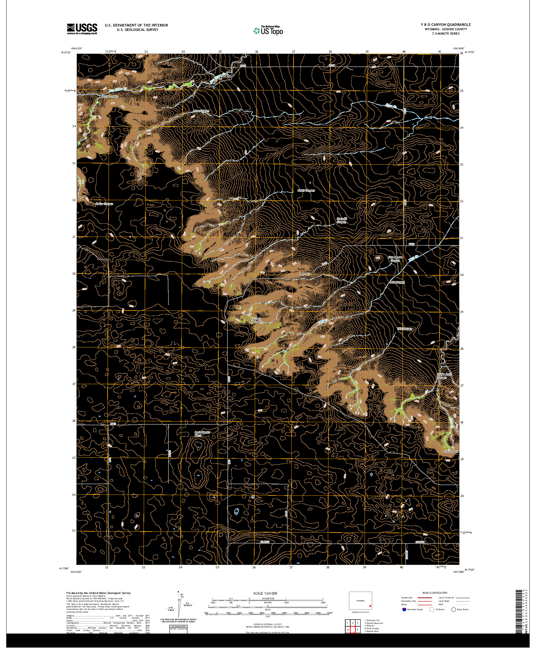 USGS US TOPO 7.5-MINUTE MAP FOR Y B O CANYON, WY 2021