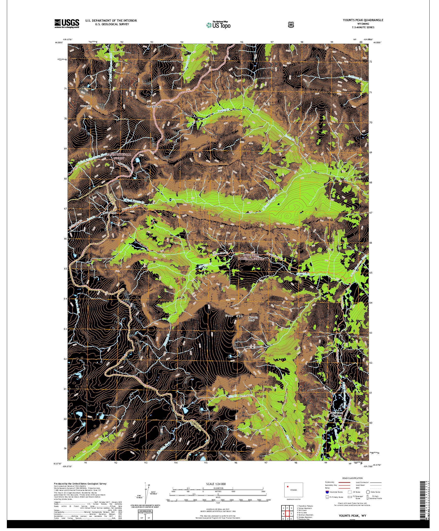USGS US TOPO 7.5-MINUTE MAP FOR YOUNTS PEAK, WY 2021
