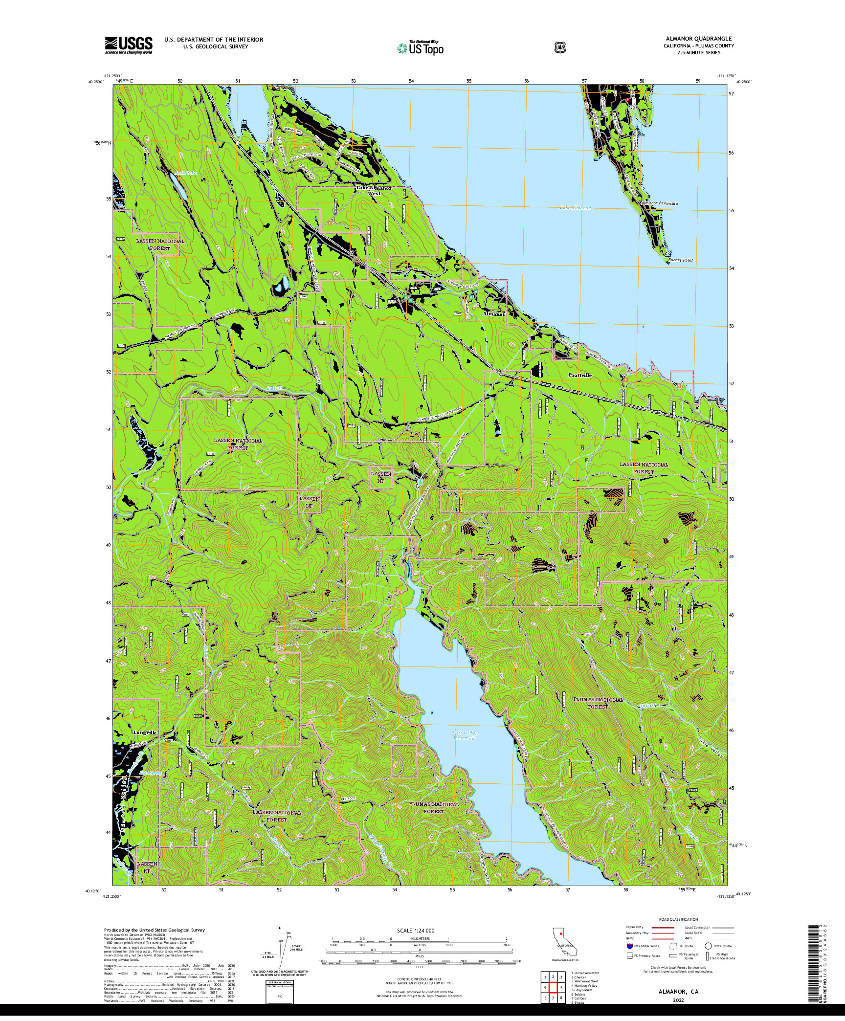 US TOPO 7.5-MINUTE MAP FOR ALMANOR, CA