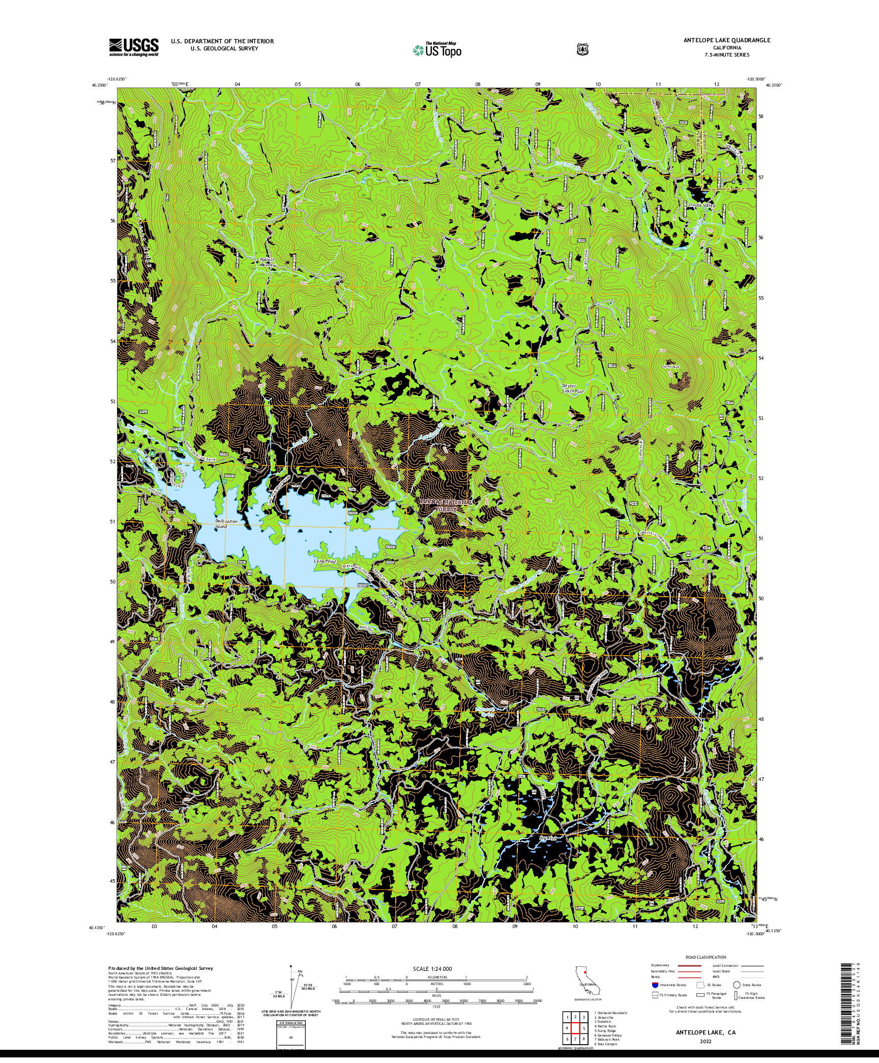 US TOPO 7.5-MINUTE MAP FOR ANTELOPE LAKE, CA