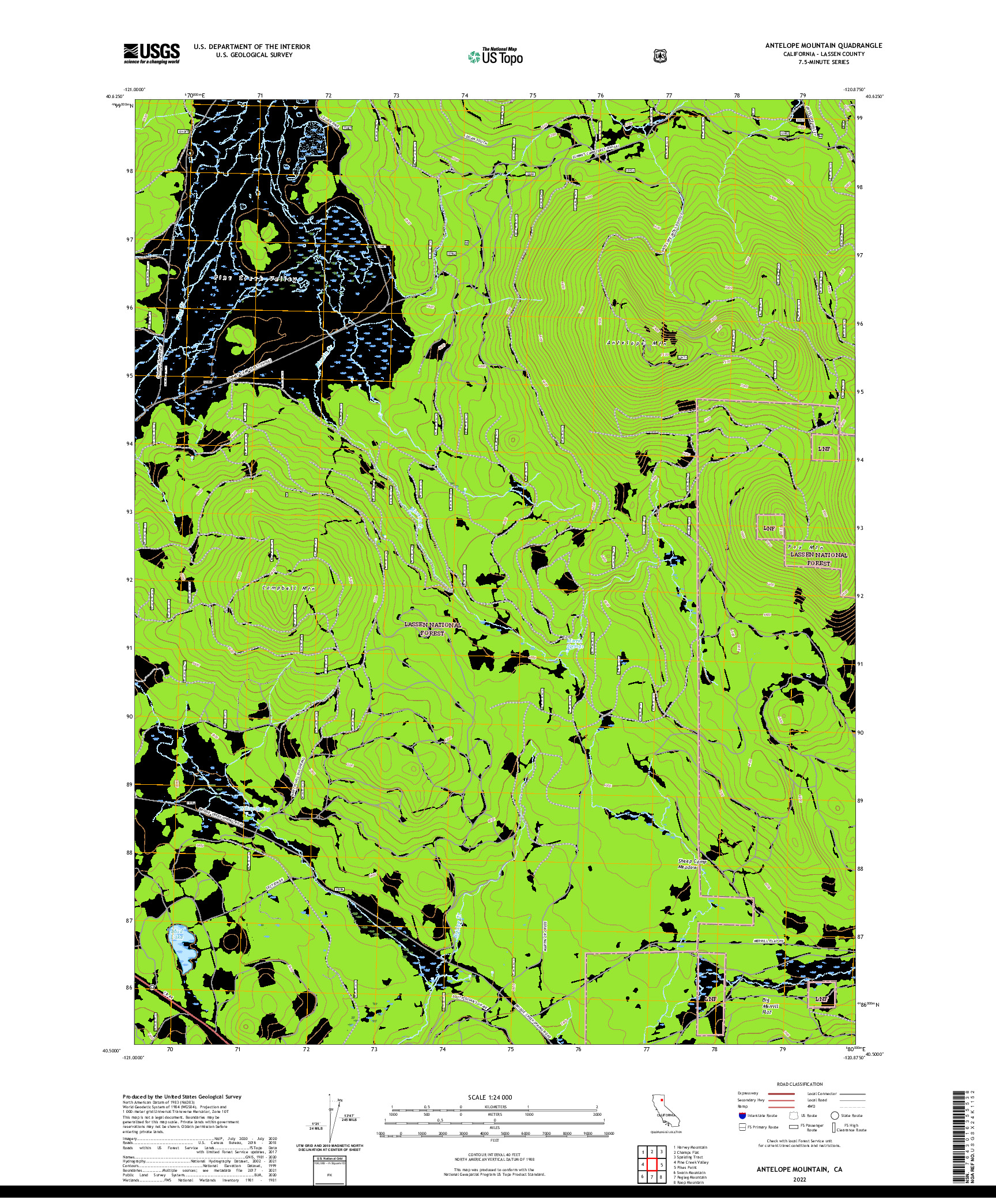 US TOPO 7.5-MINUTE MAP FOR ANTELOPE MOUNTAIN, CA