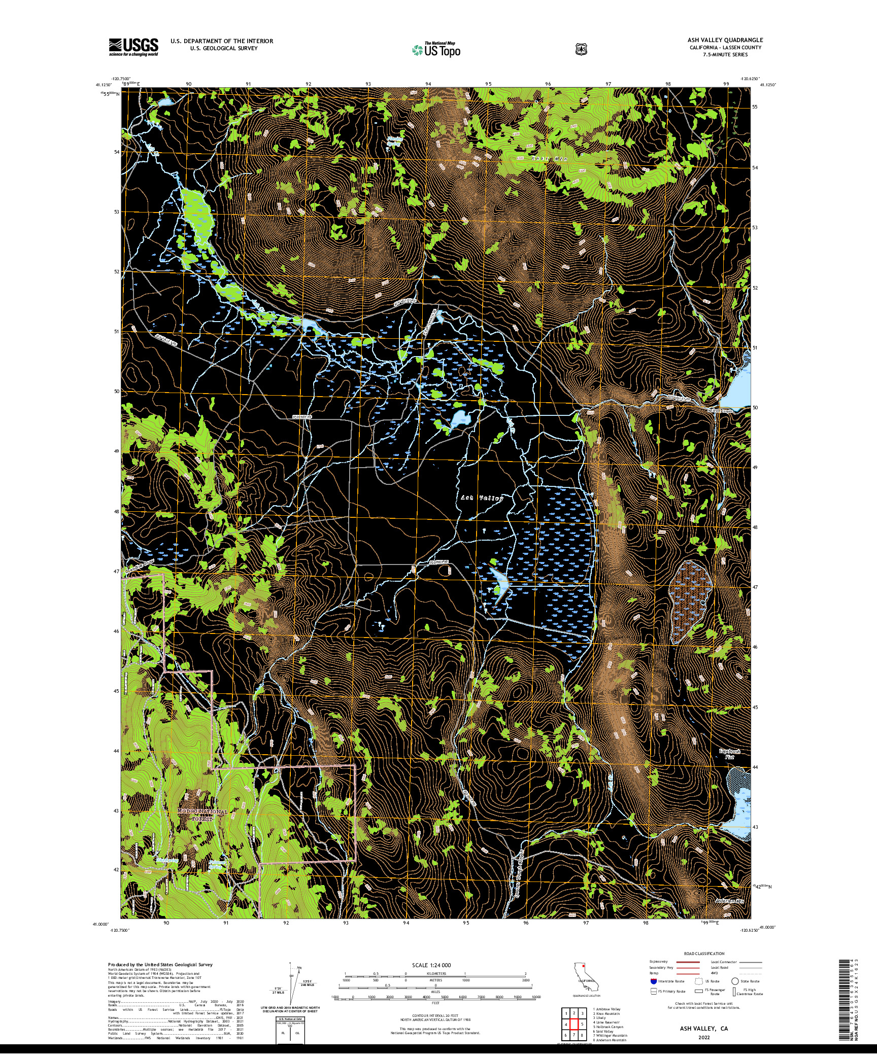 US TOPO 7.5-MINUTE MAP FOR ASH VALLEY, CA