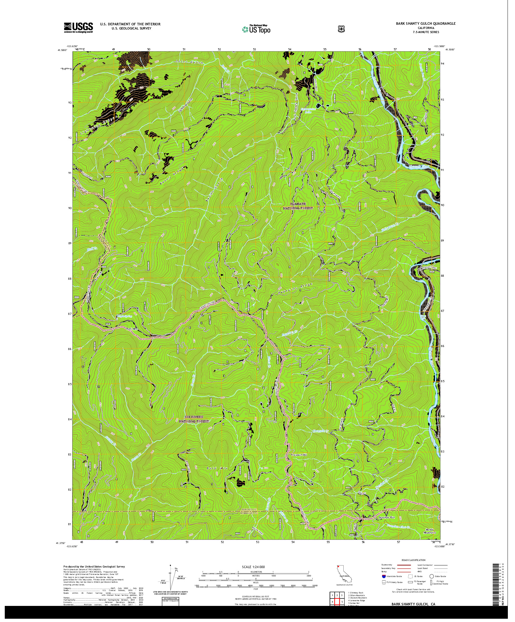 US TOPO 7.5-MINUTE MAP FOR BARK SHANTY GULCH, CA