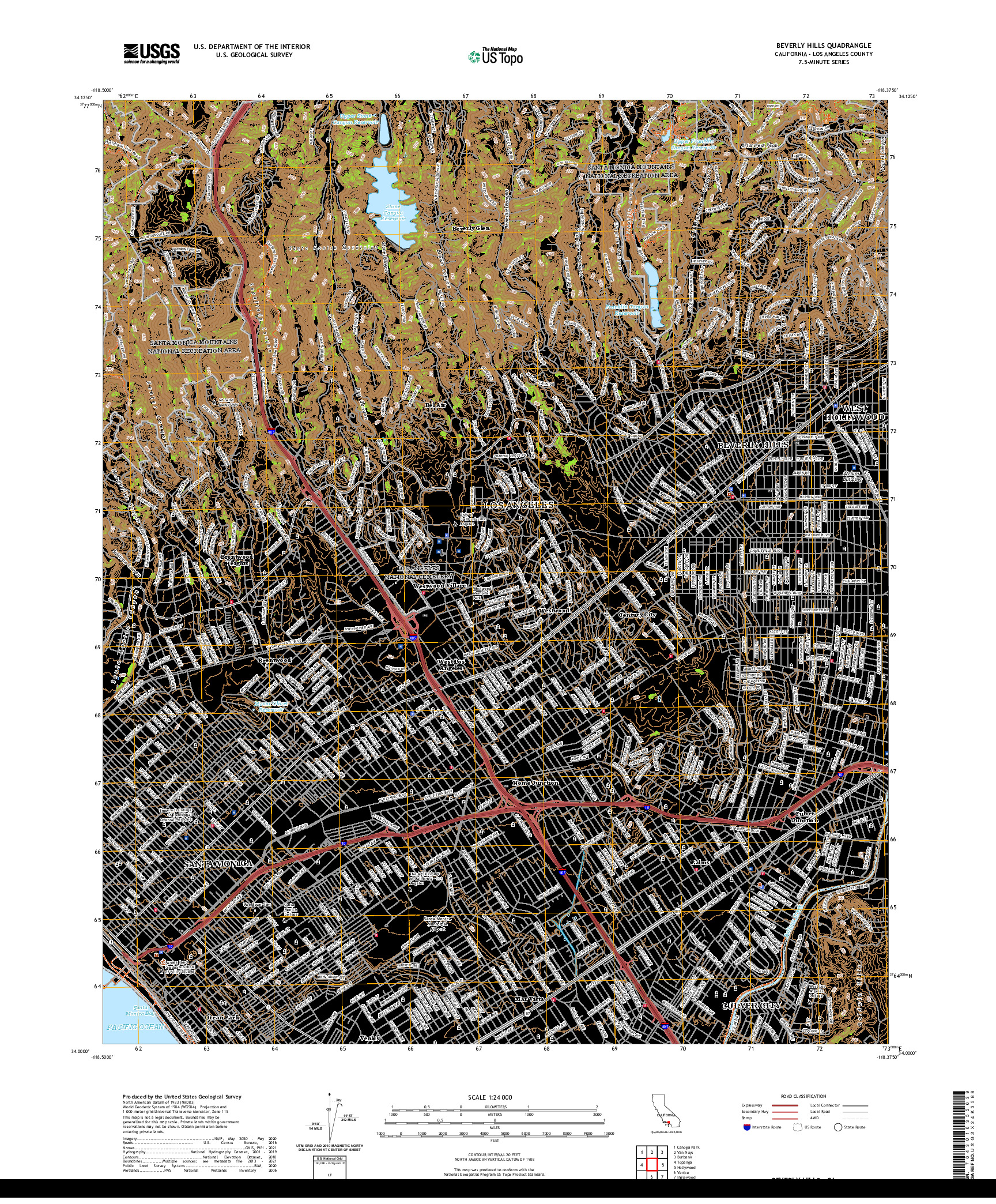 US TOPO 7.5-MINUTE MAP FOR BEVERLY HILLS, CA