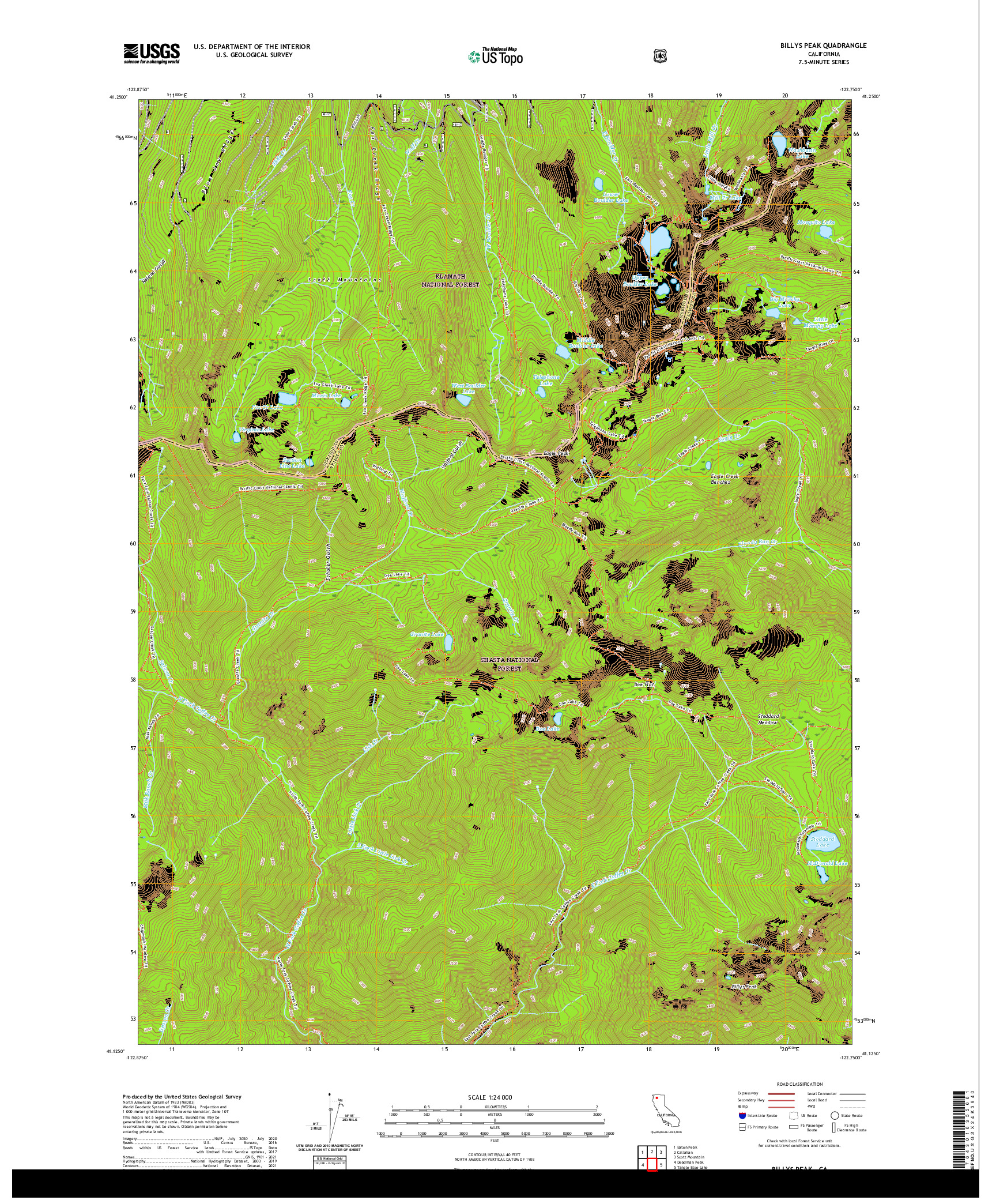 US TOPO 7.5-MINUTE MAP FOR BILLYS PEAK, CA