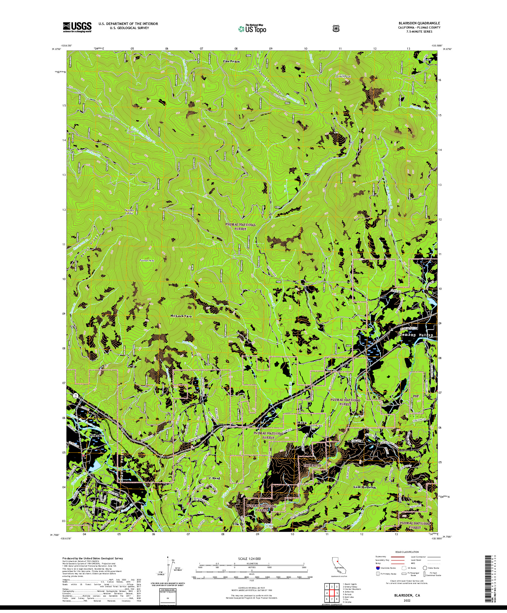 US TOPO 7.5-MINUTE MAP FOR BLAIRSDEN, CA