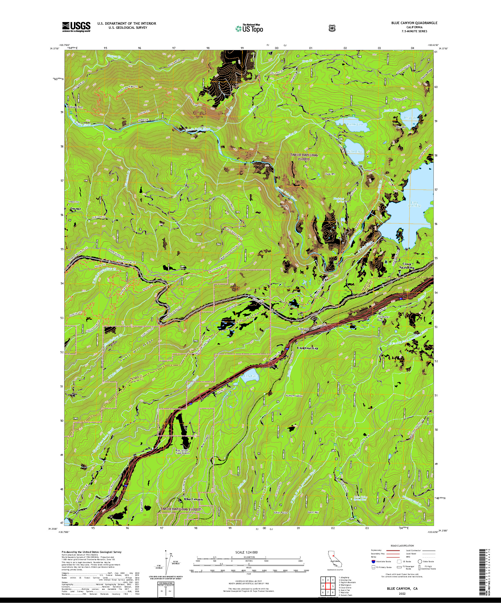 US TOPO 7.5-MINUTE MAP FOR BLUE CANYON, CA