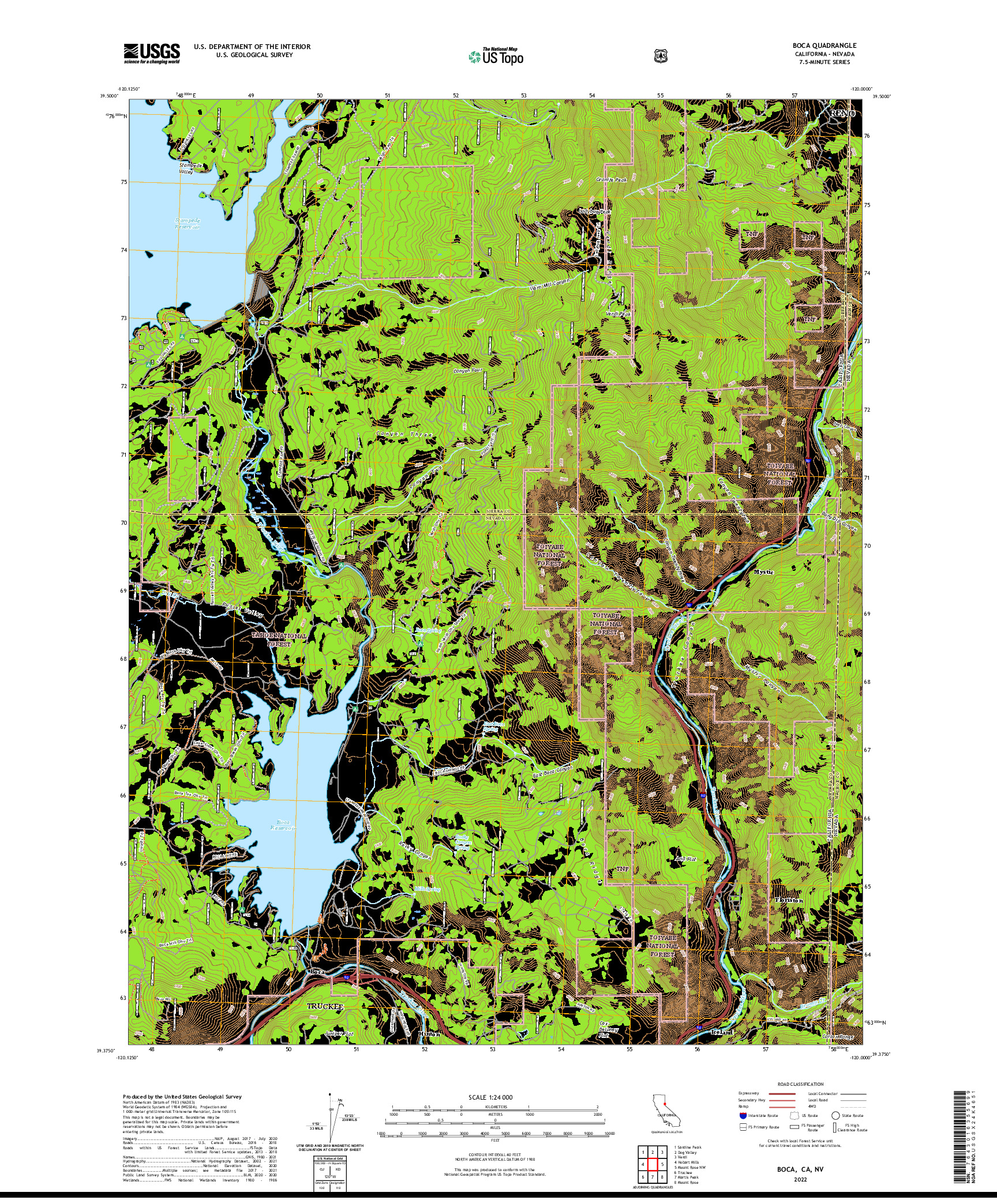 US TOPO 7.5-MINUTE MAP FOR BOCA, CA,NV