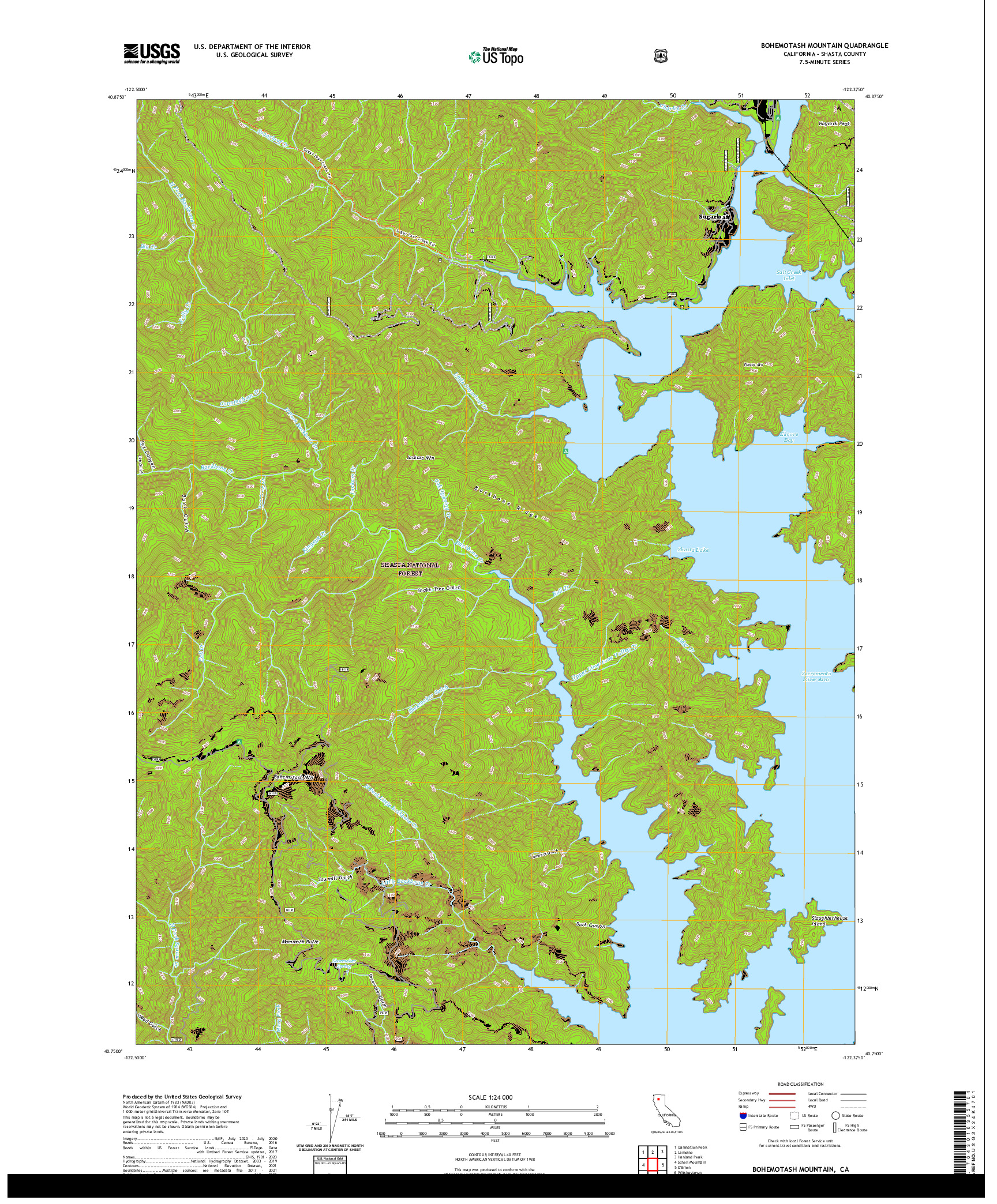 US TOPO 7.5-MINUTE MAP FOR BOHEMOTASH MOUNTAIN, CA