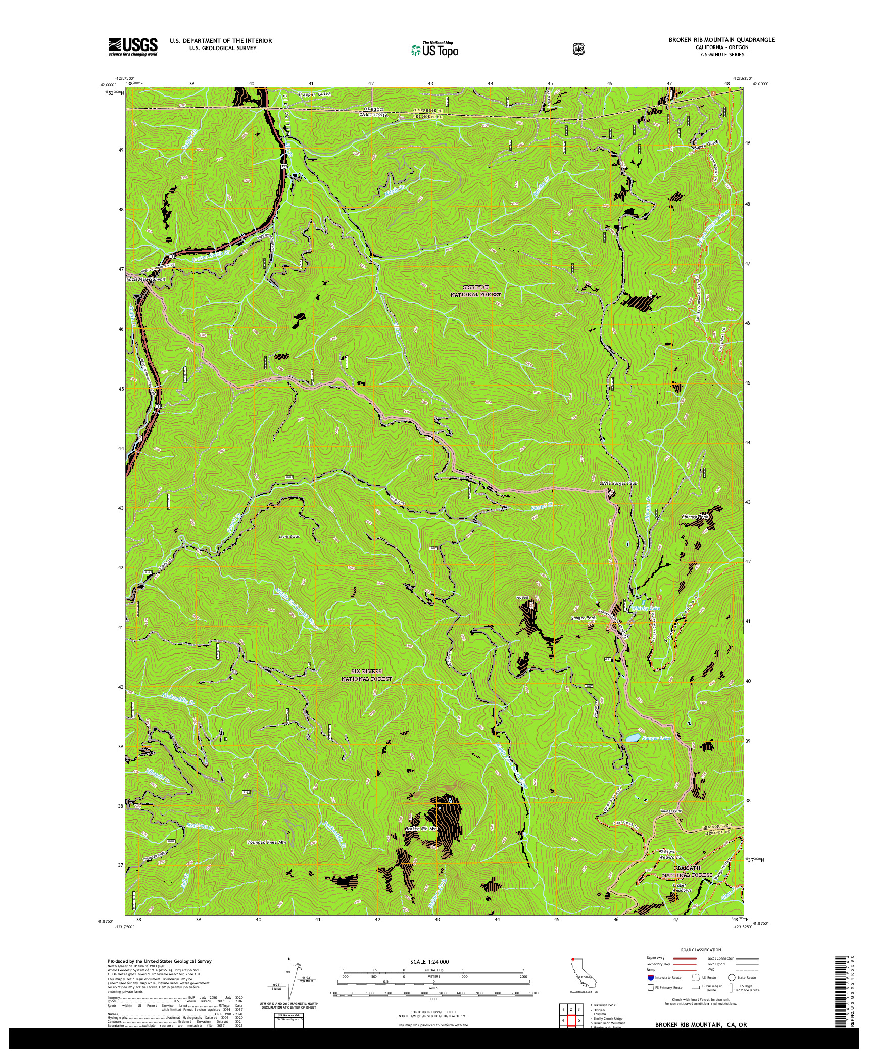 US TOPO 7.5-MINUTE MAP FOR BROKEN RIB MOUNTAIN, CA,OR