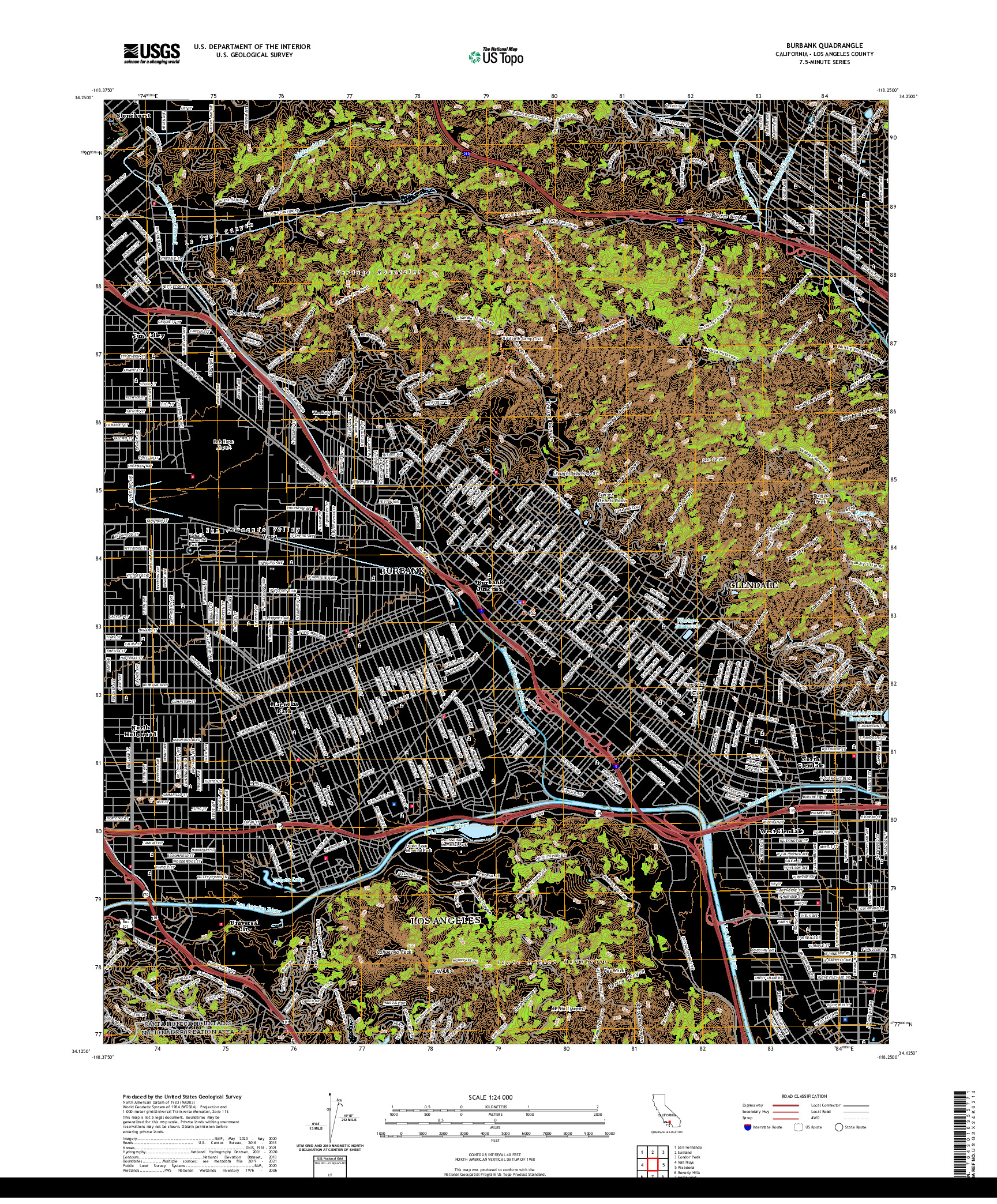 US TOPO 7.5-MINUTE MAP FOR BURBANK, CA