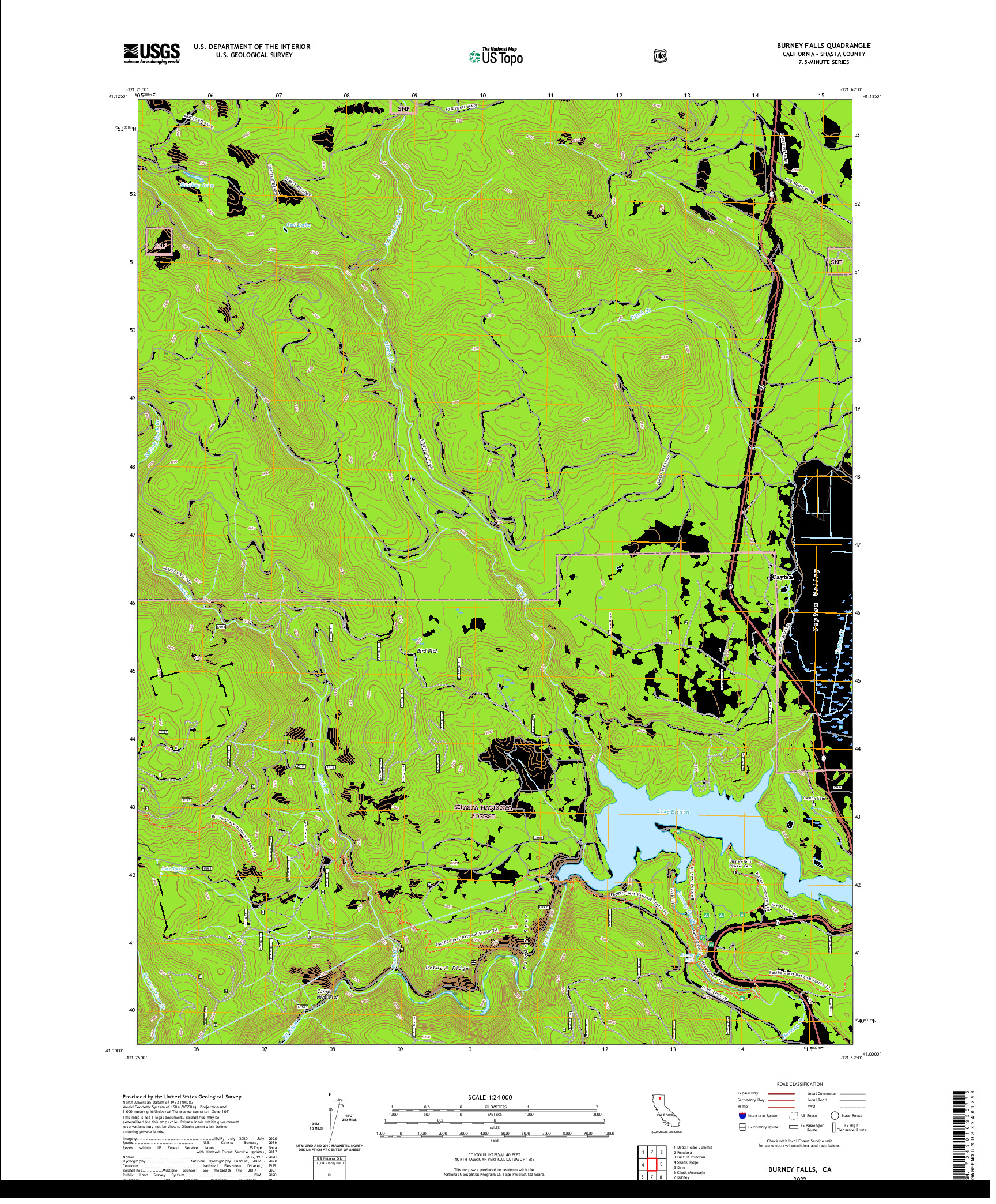 US TOPO 7.5-MINUTE MAP FOR BURNEY FALLS, CA