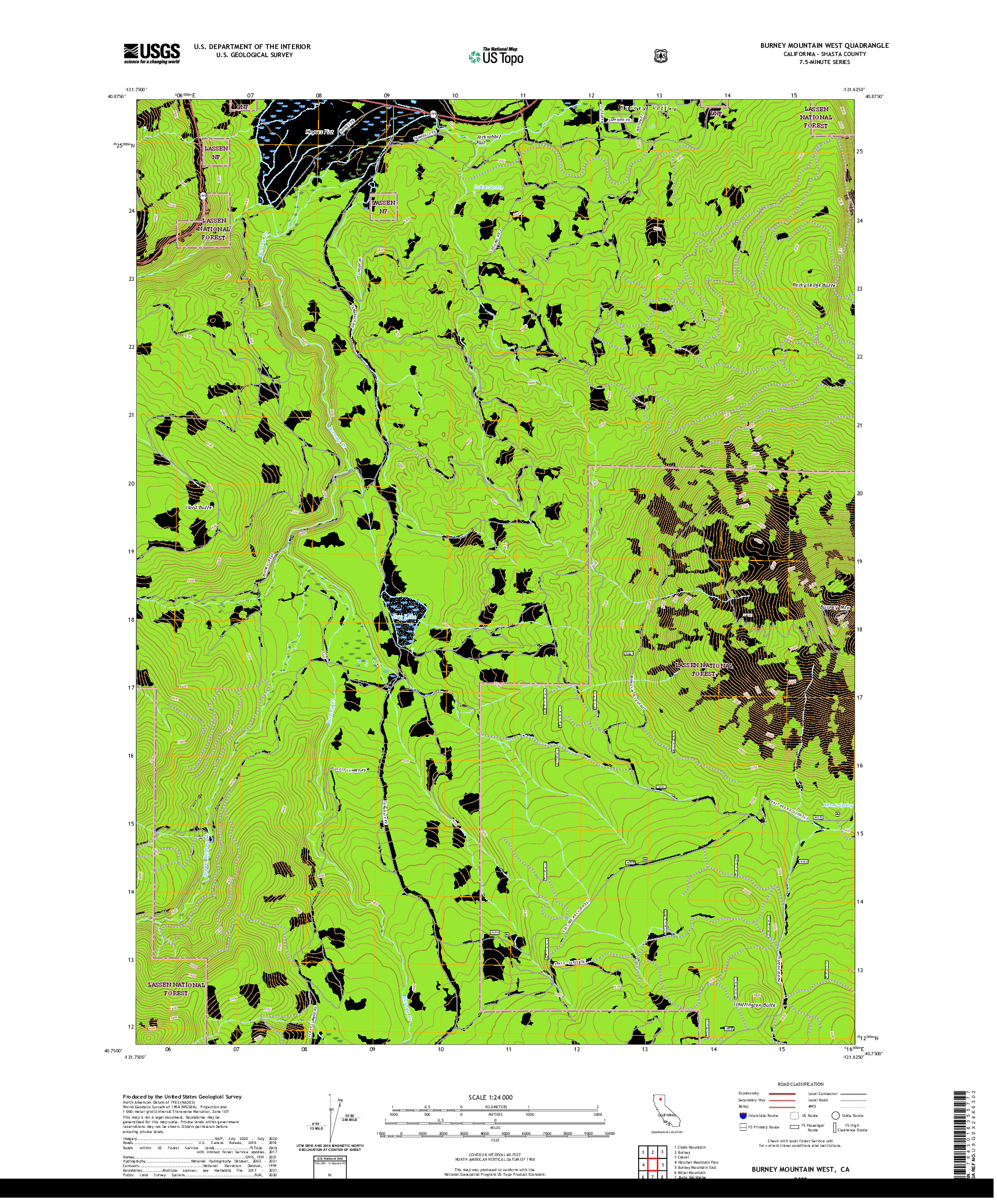 US TOPO 7.5-MINUTE MAP FOR BURNEY MOUNTAIN WEST, CA