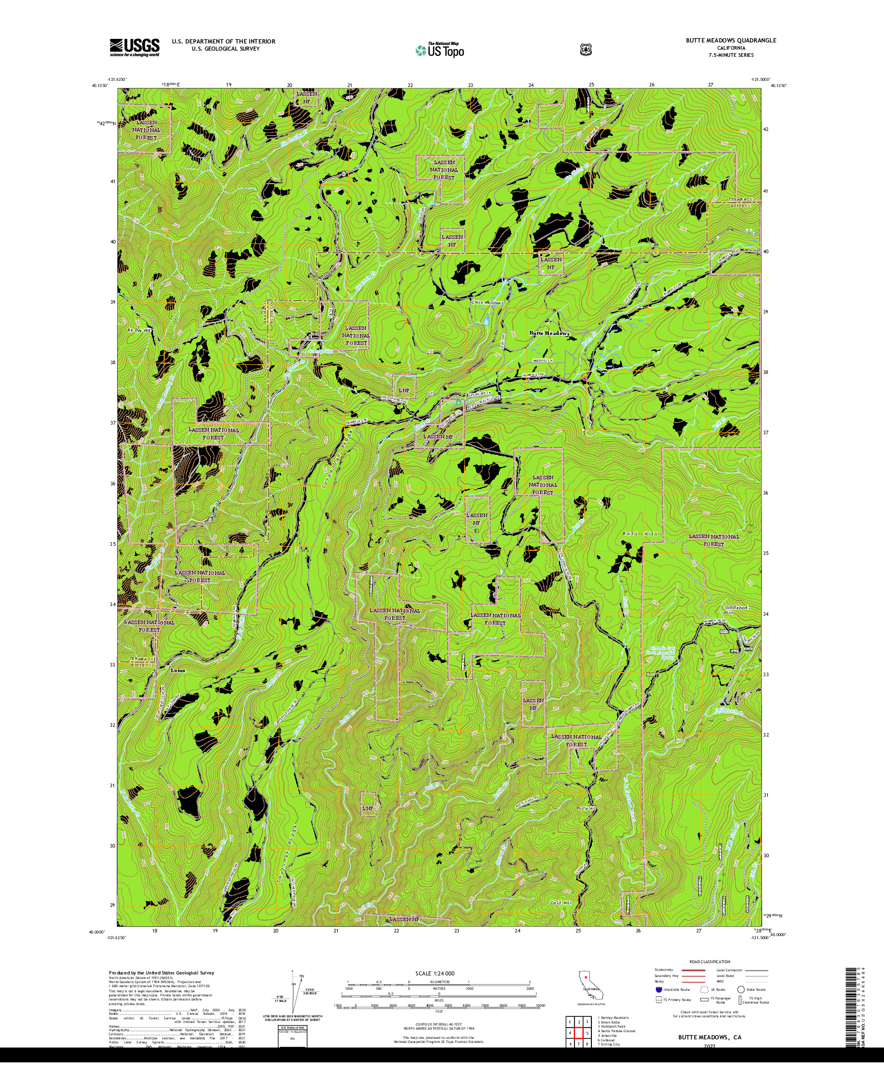 US TOPO 7.5-MINUTE MAP FOR BUTTE MEADOWS, CA