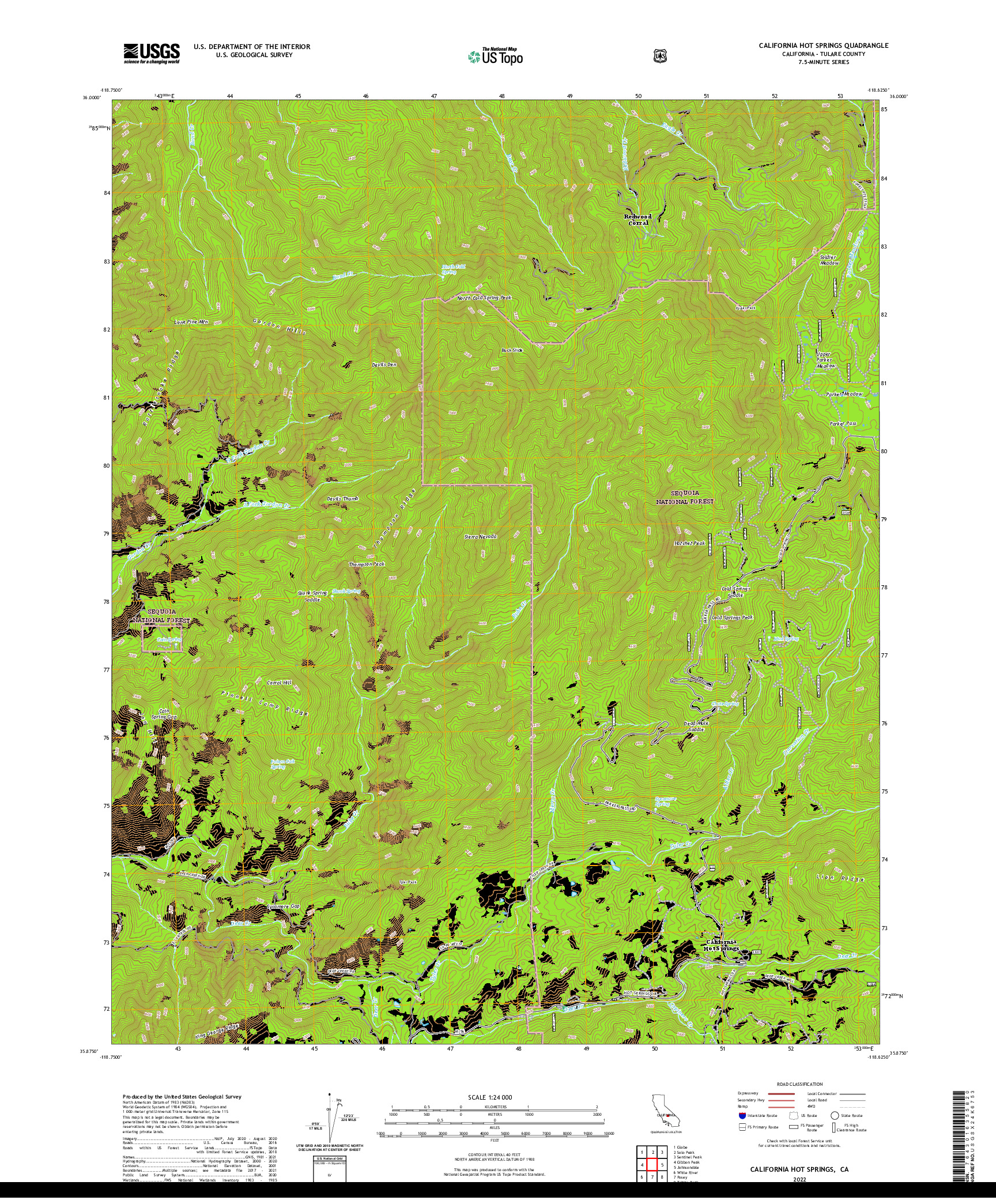 US TOPO 7.5-MINUTE MAP FOR CALIFORNIA HOT SPRINGS, CA