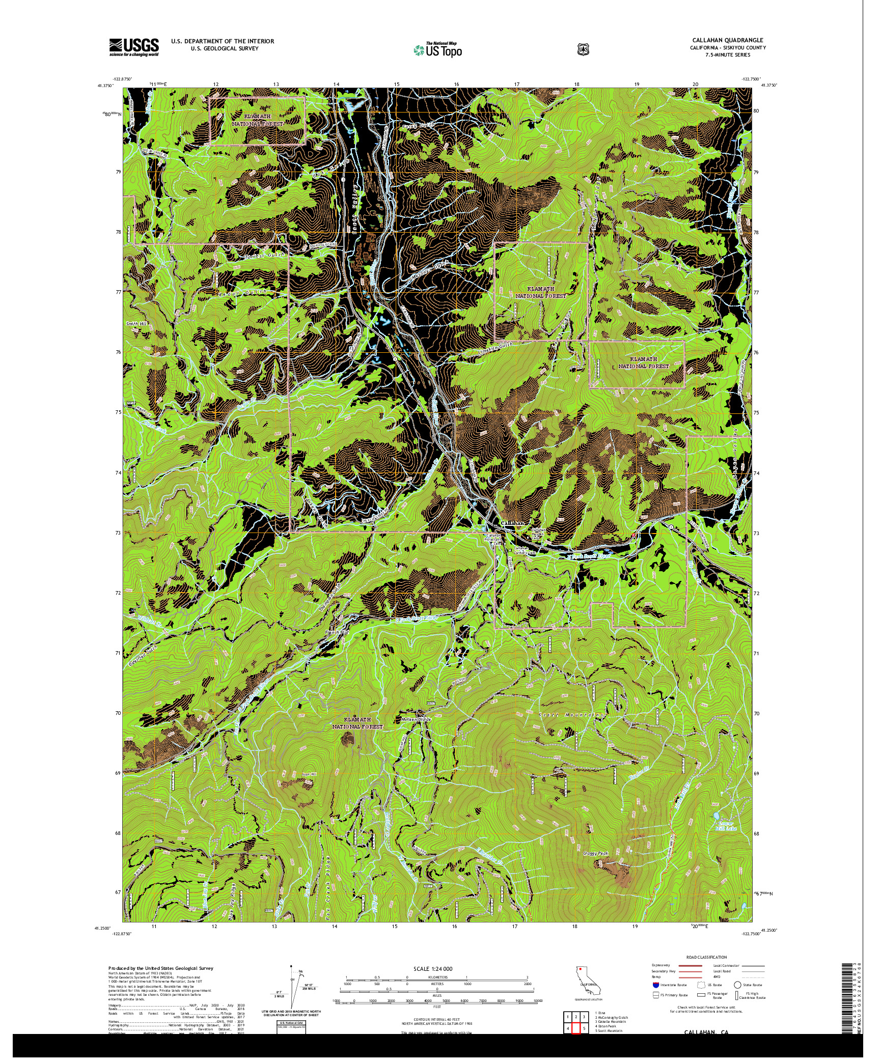 US TOPO 7.5-MINUTE MAP FOR CALLAHAN, CA