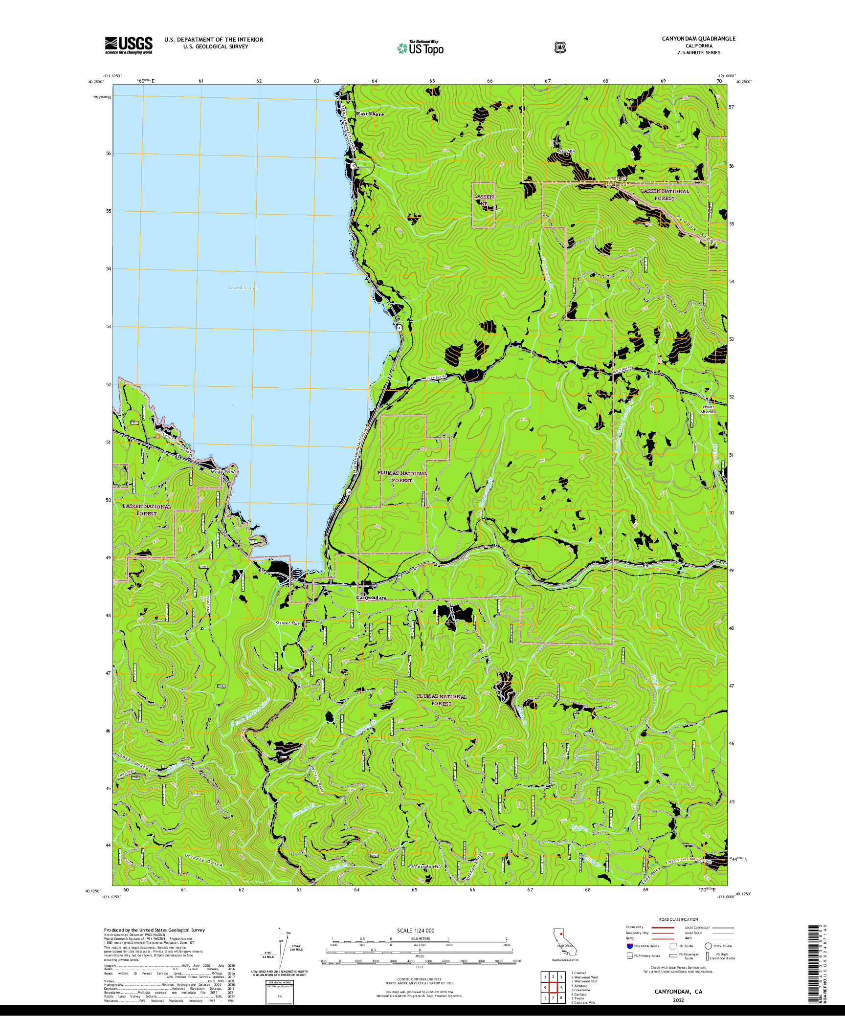 US TOPO 7.5-MINUTE MAP FOR CANYONDAM, CA