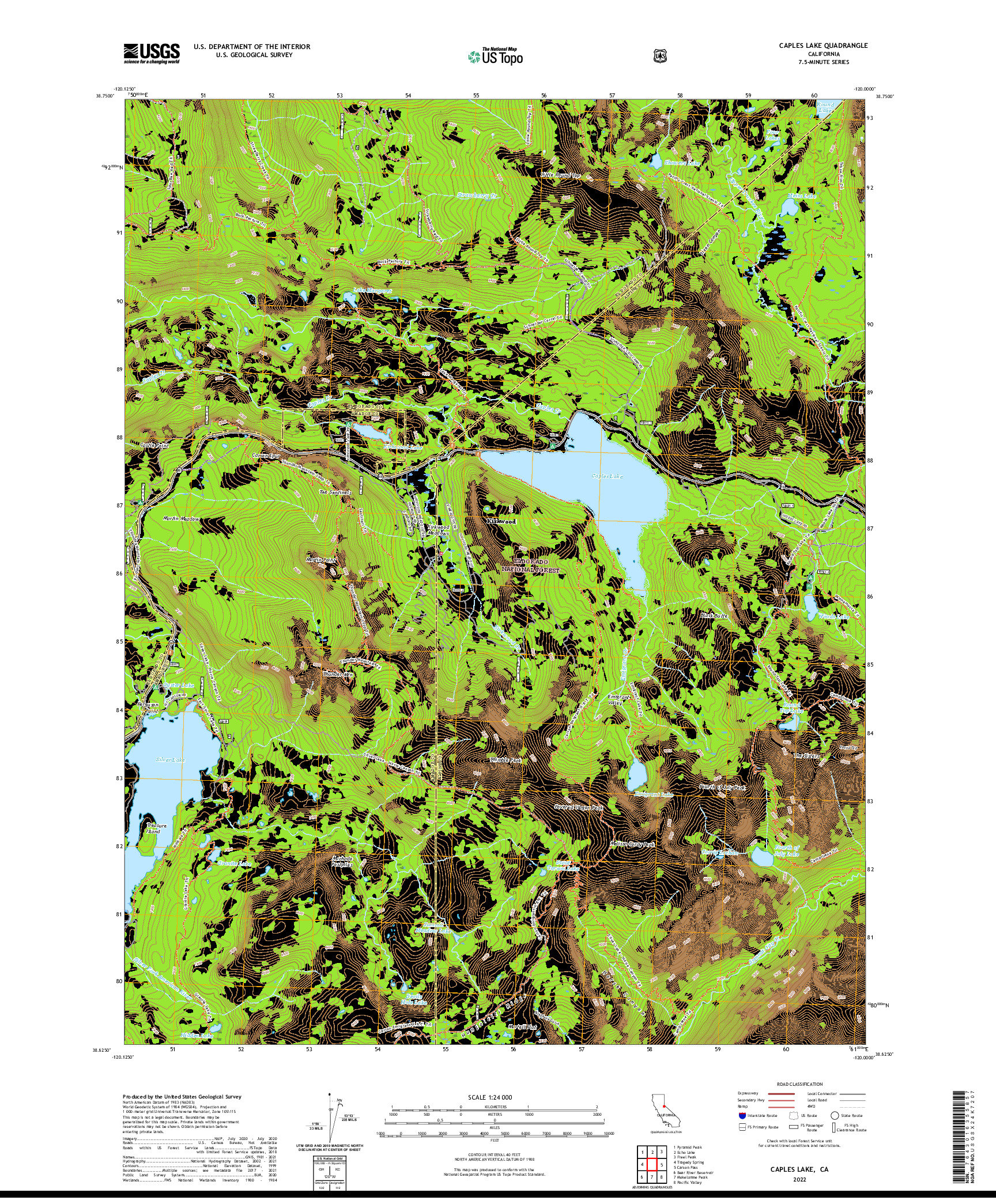 US TOPO 7.5-MINUTE MAP FOR CAPLES LAKE, CA