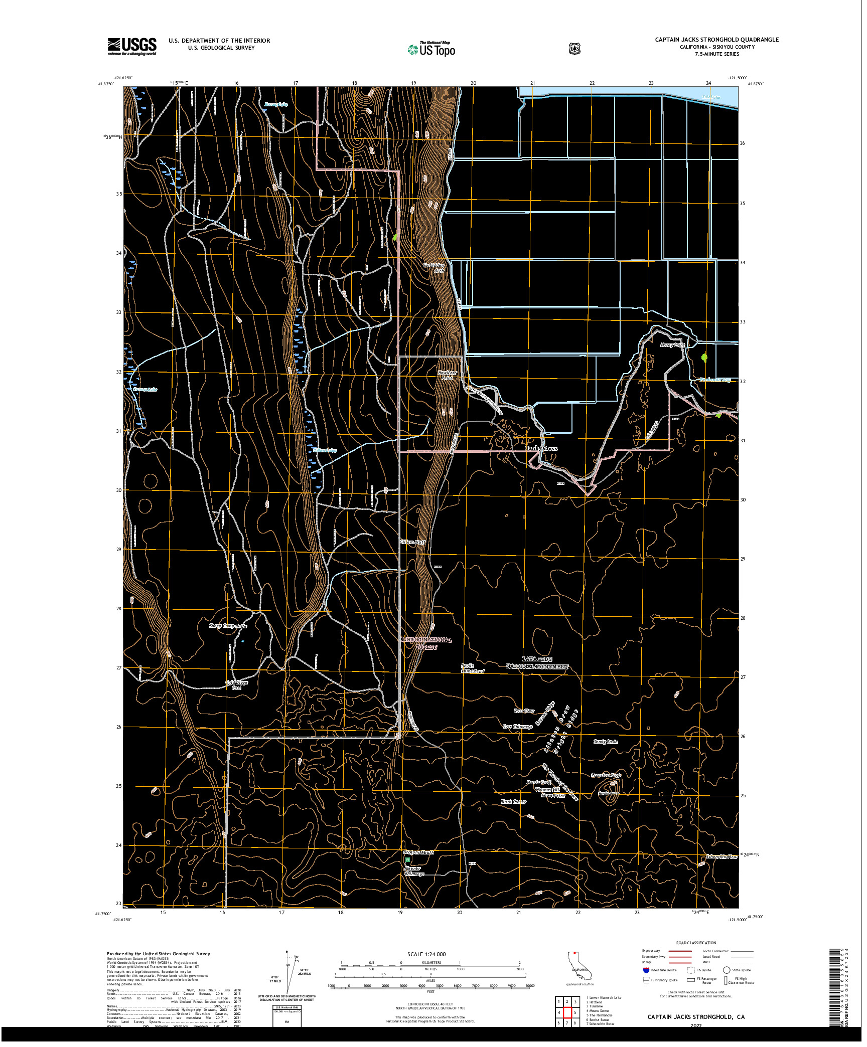 US TOPO 7.5-MINUTE MAP FOR CAPTAIN JACKS STRONGHOLD, CA