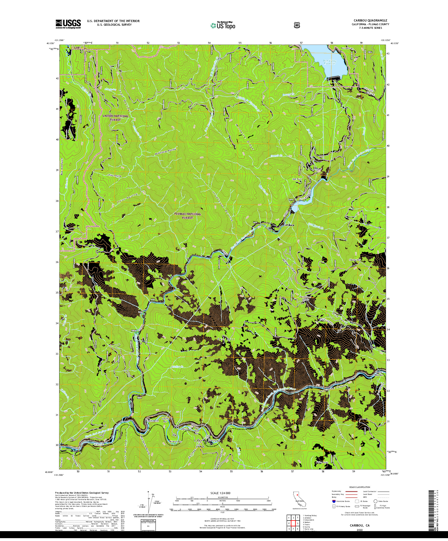 US TOPO 7.5-MINUTE MAP FOR CARIBOU, CA