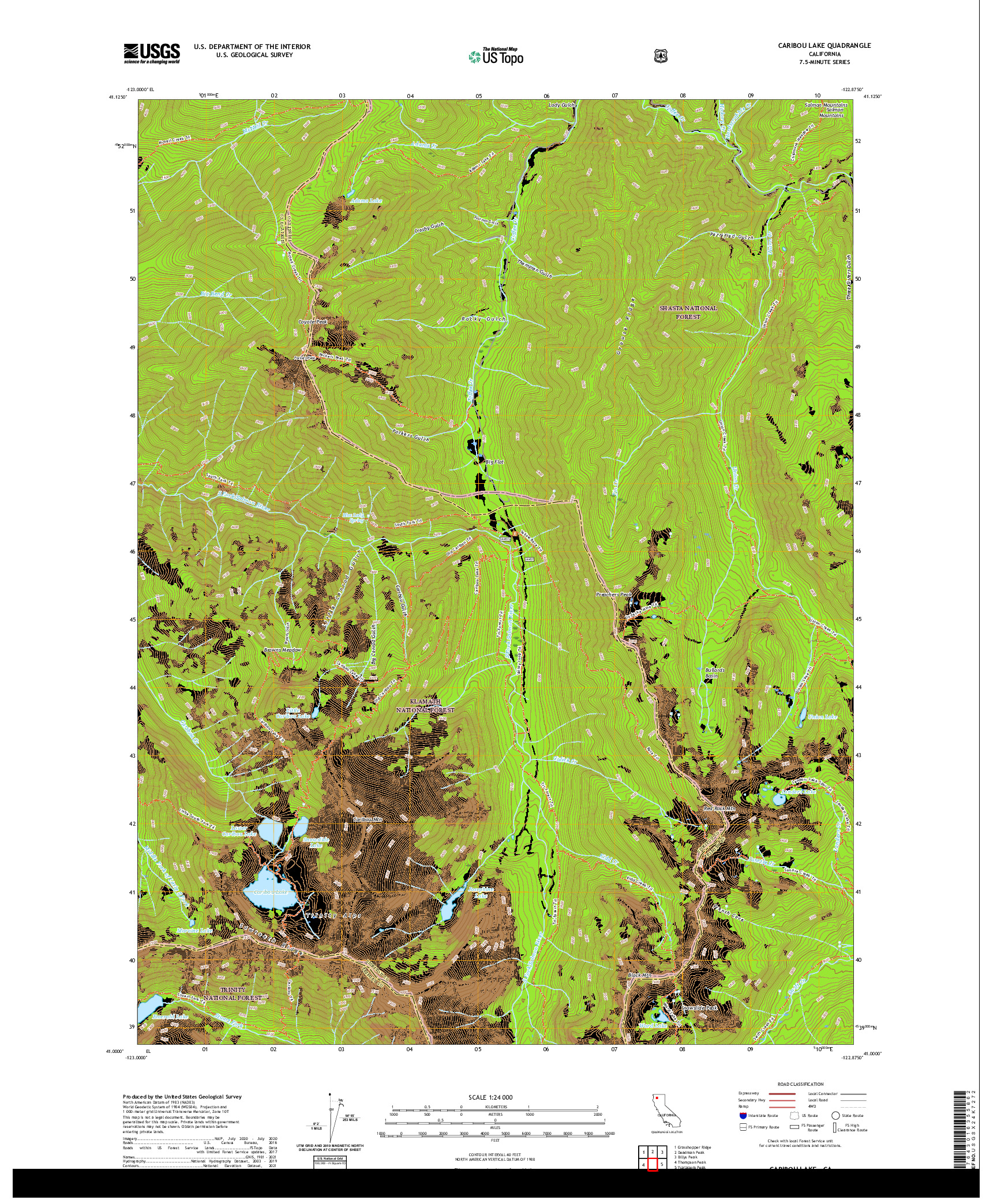 US TOPO 7.5-MINUTE MAP FOR CARIBOU LAKE, CA