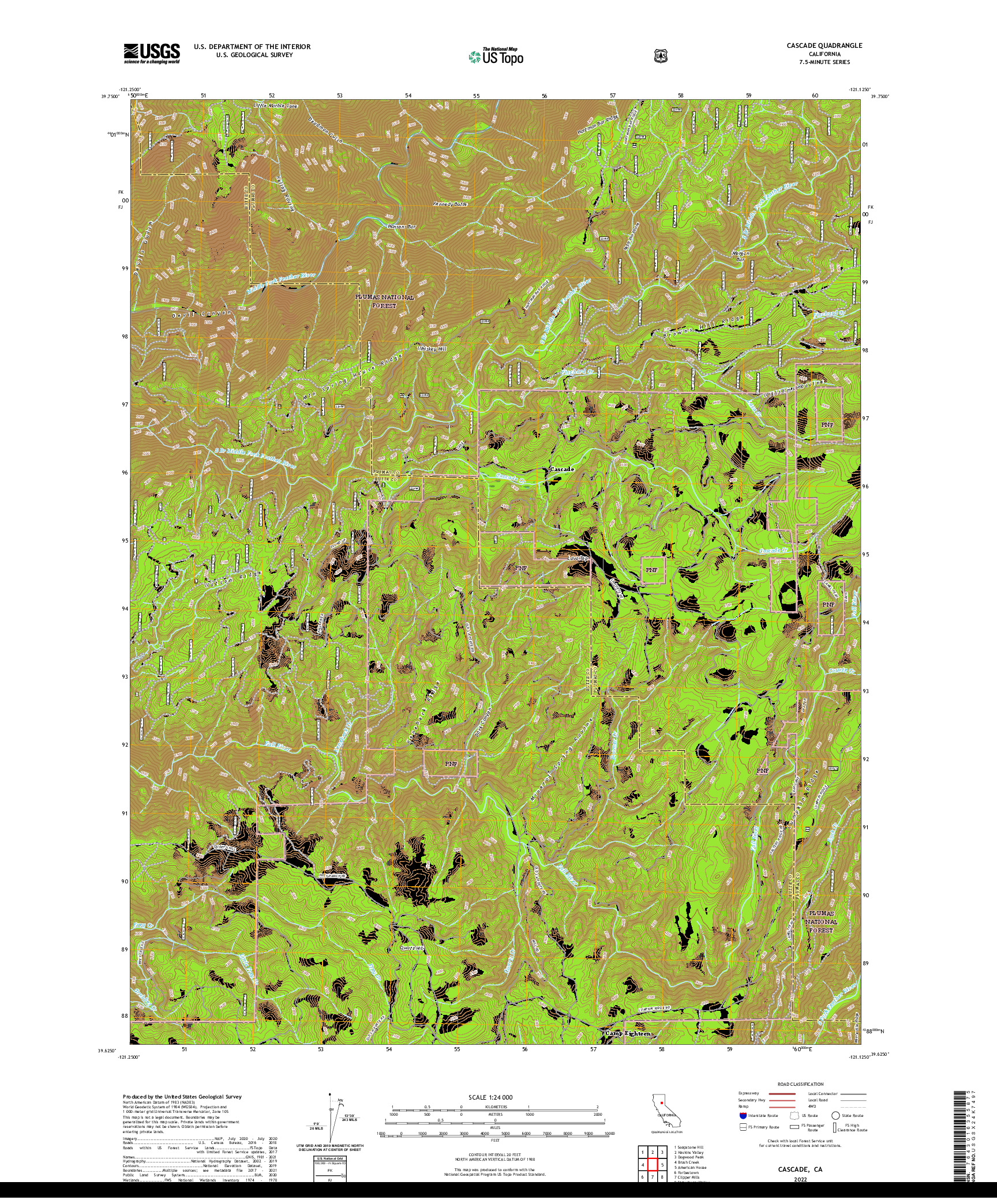 US TOPO 7.5-MINUTE MAP FOR CASCADE, CA