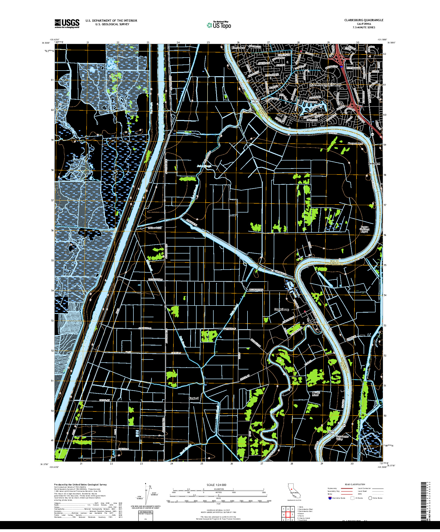 US TOPO 7.5-MINUTE MAP FOR CLARKSBURG, CA
