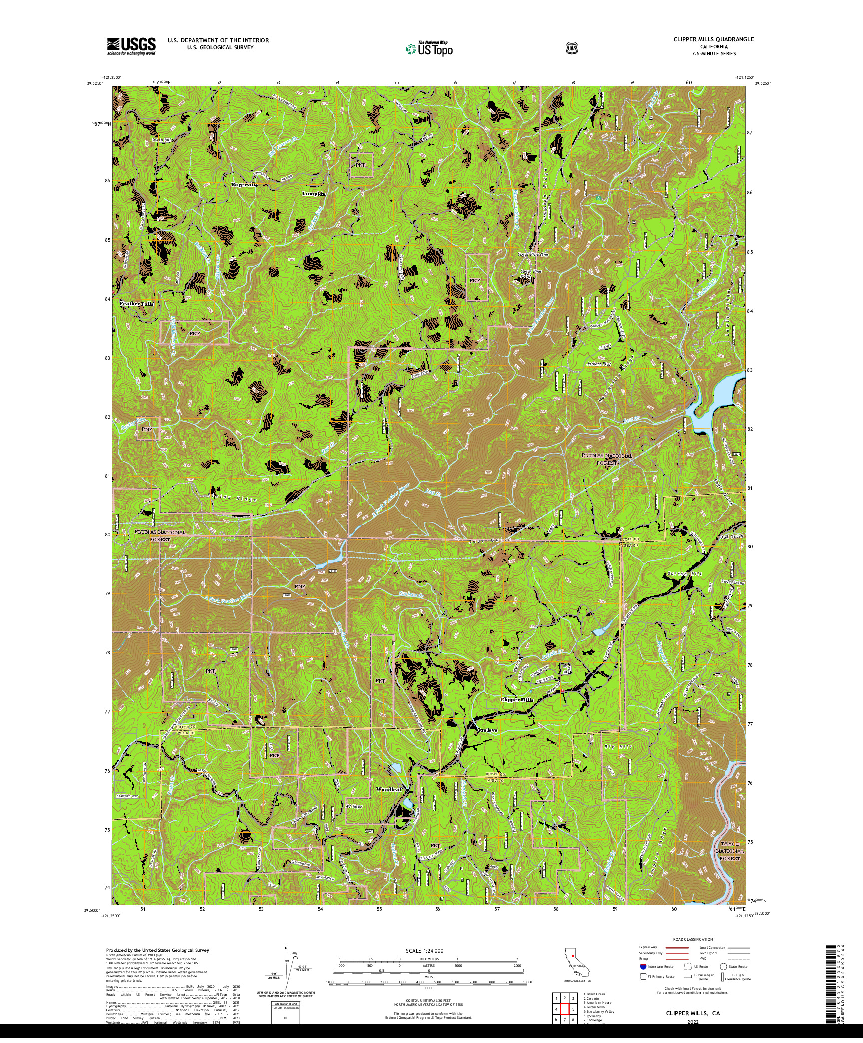 US TOPO 7.5-MINUTE MAP FOR CLIPPER MILLS, CA