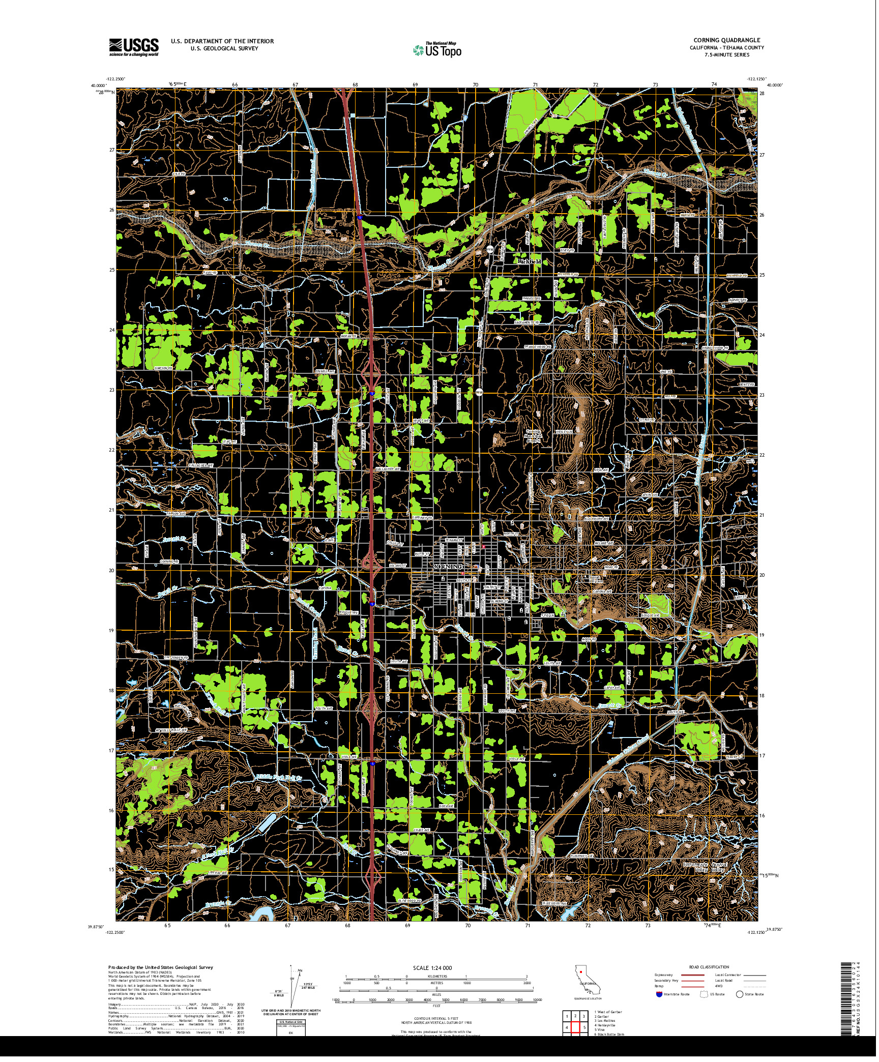 US TOPO 7.5-MINUTE MAP FOR CORNING, CA