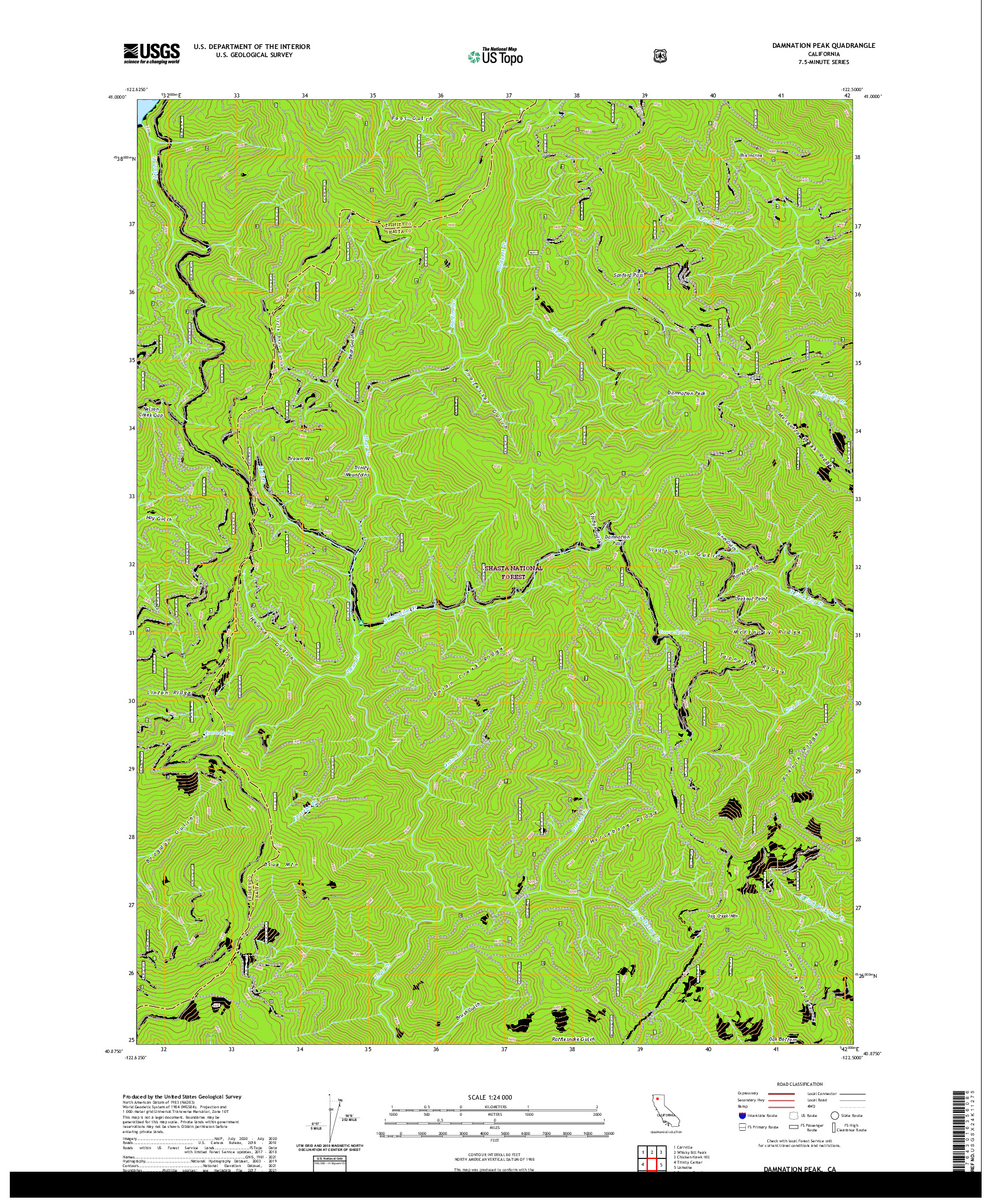 US TOPO 7.5-MINUTE MAP FOR DAMNATION PEAK, CA