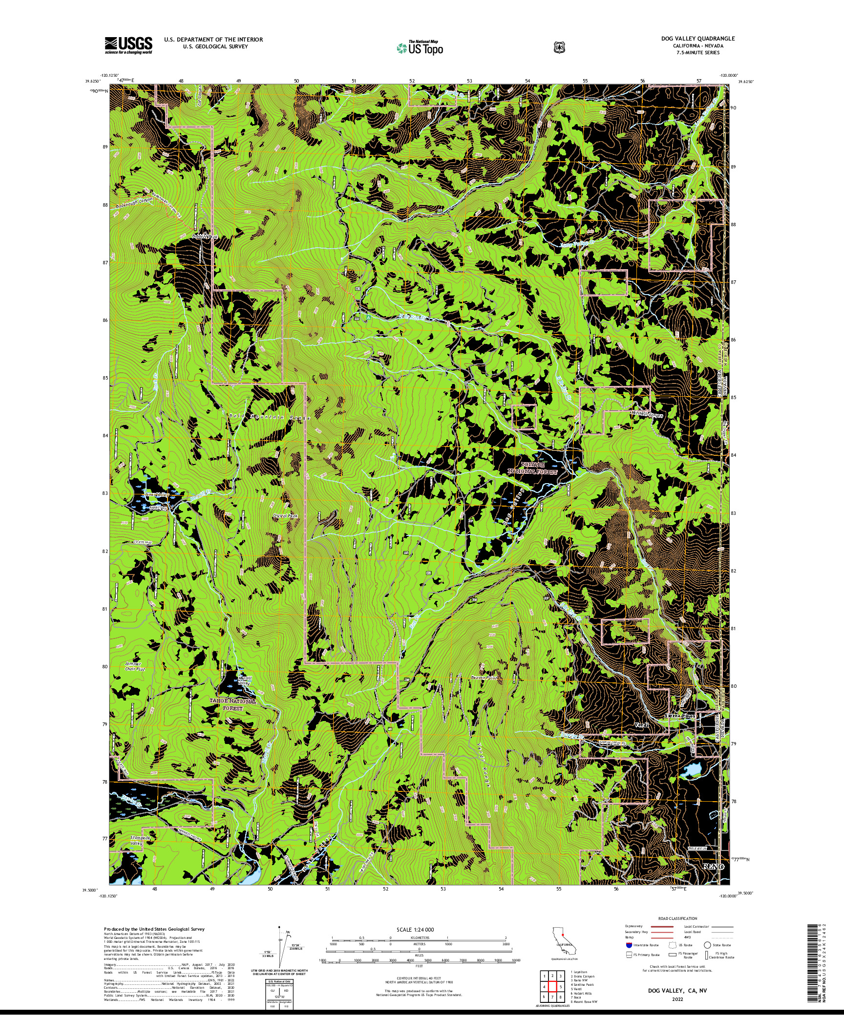 US TOPO 7.5-MINUTE MAP FOR DOG VALLEY, CA,NV