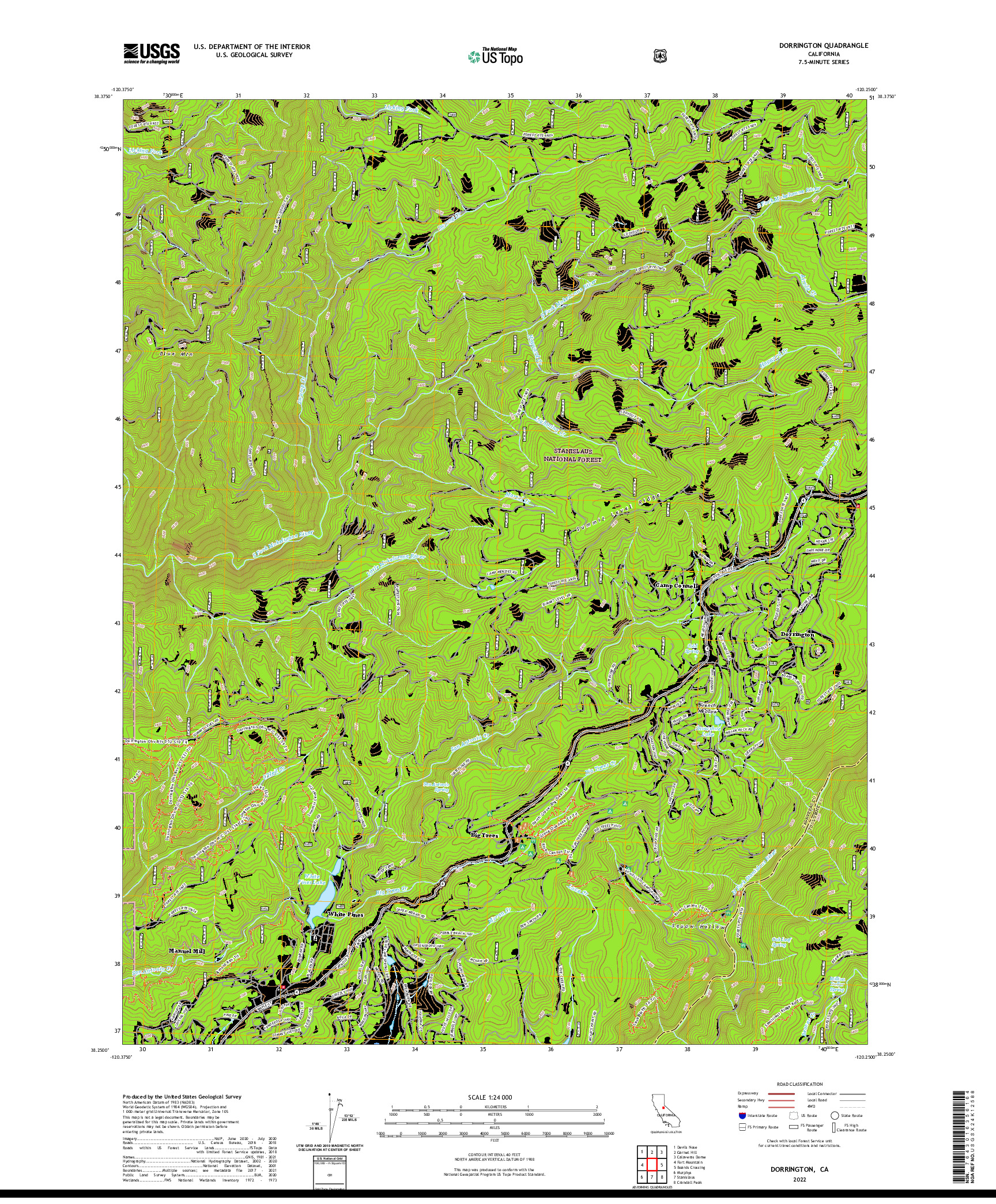 US TOPO 7.5-MINUTE MAP FOR DORRINGTON, CA