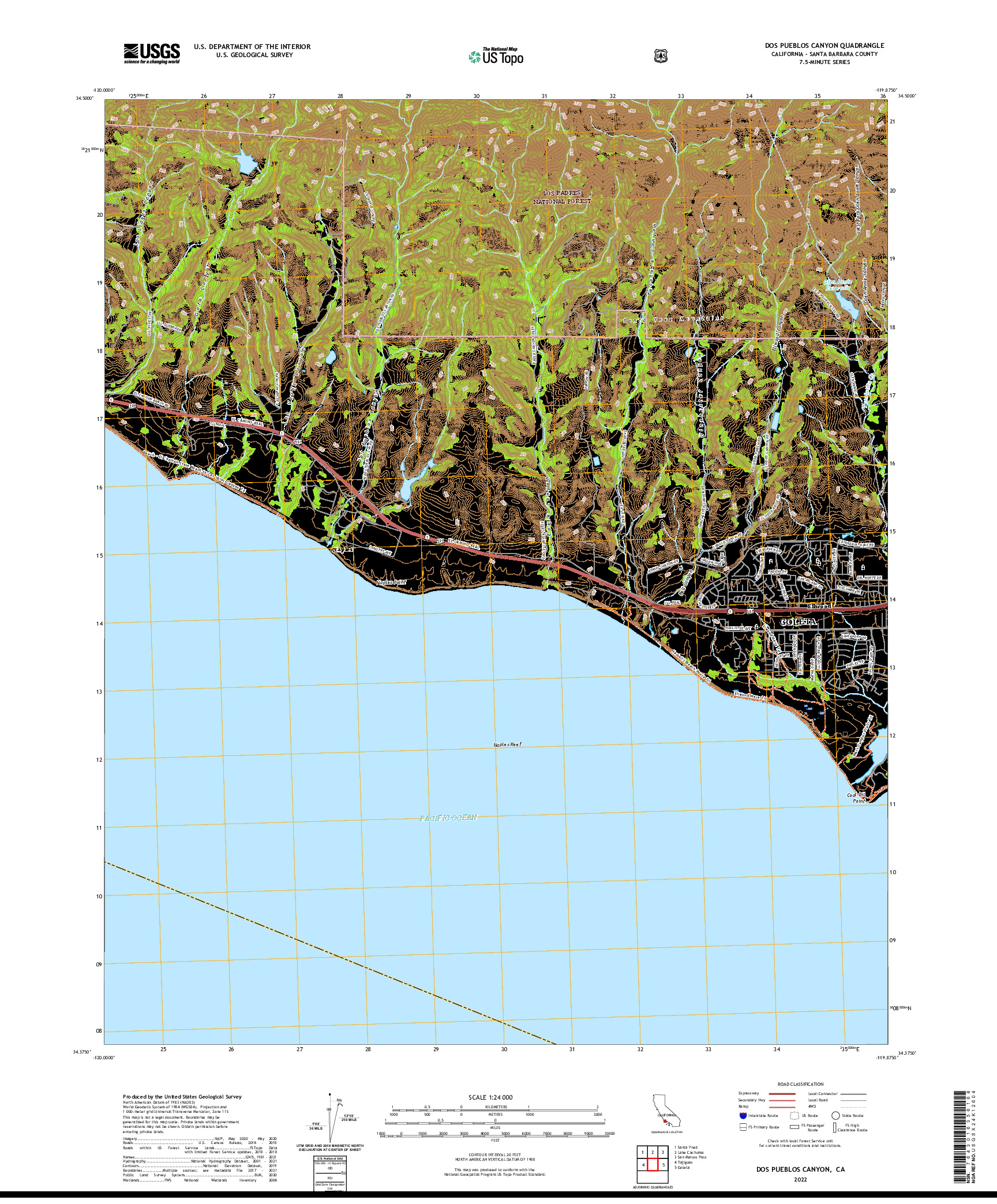 US TOPO 7.5-MINUTE MAP FOR DOS PUEBLOS CANYON, CA