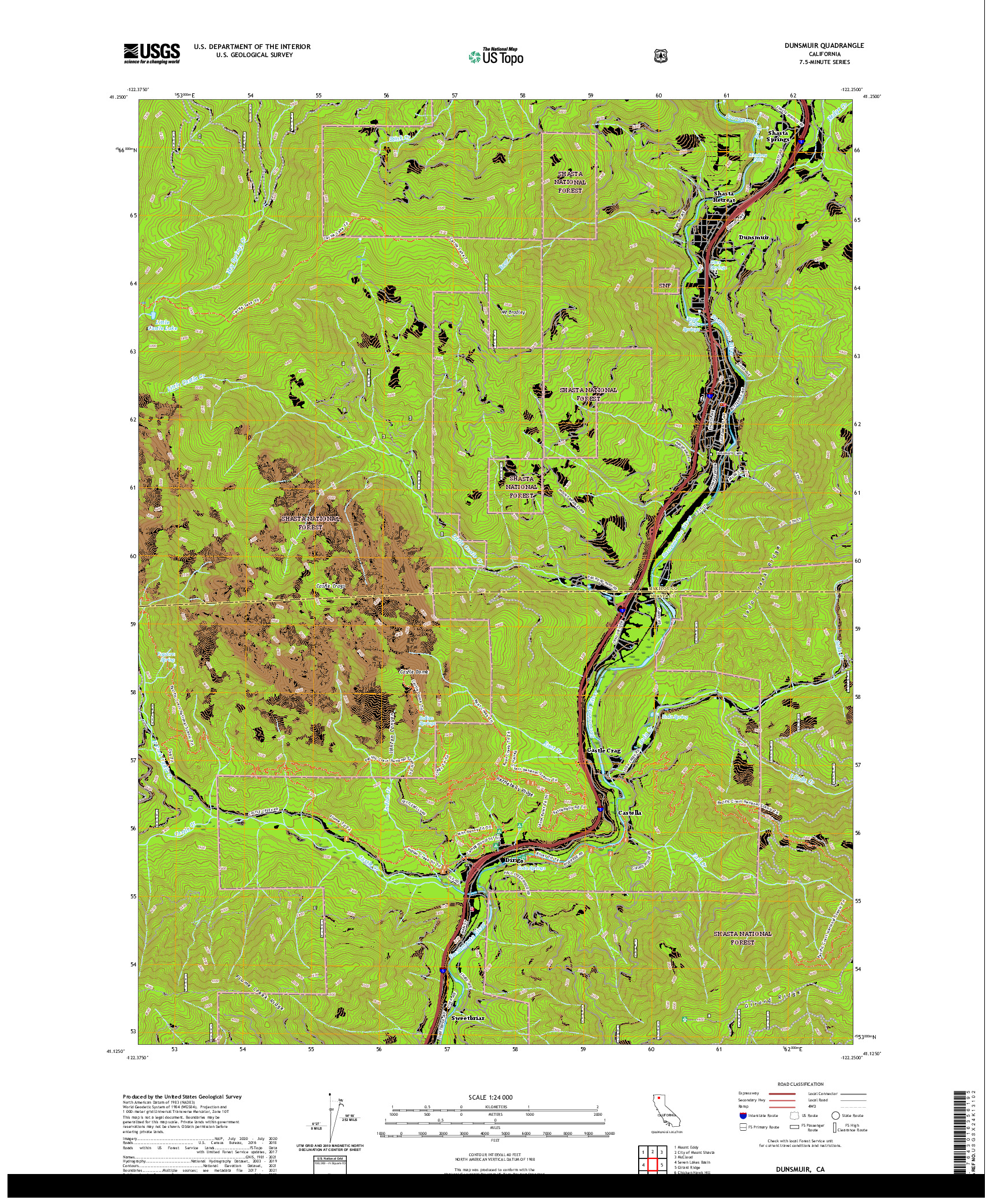 US TOPO 7.5-MINUTE MAP FOR DUNSMUIR, CA