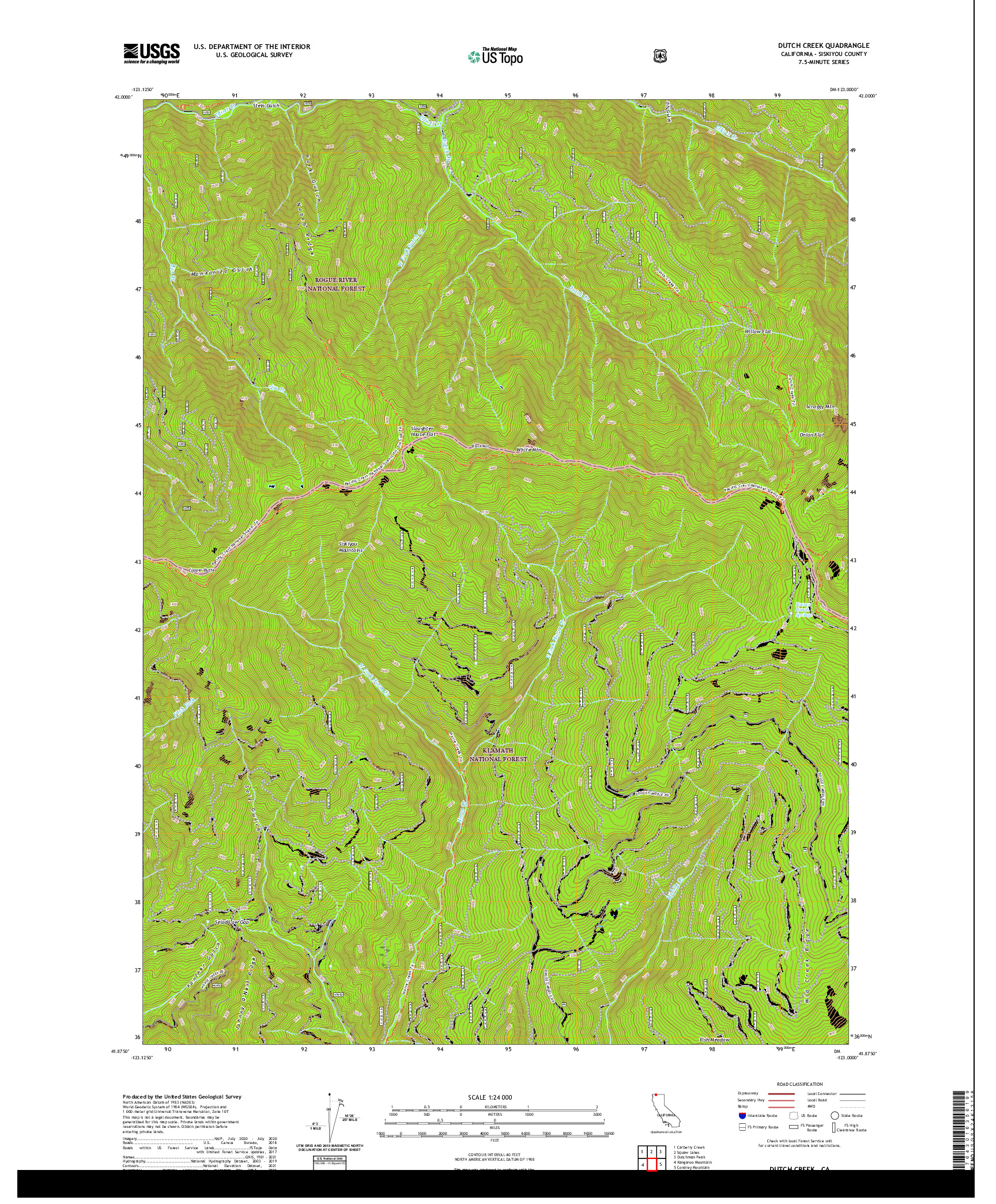 US TOPO 7.5-MINUTE MAP FOR DUTCH CREEK, CA