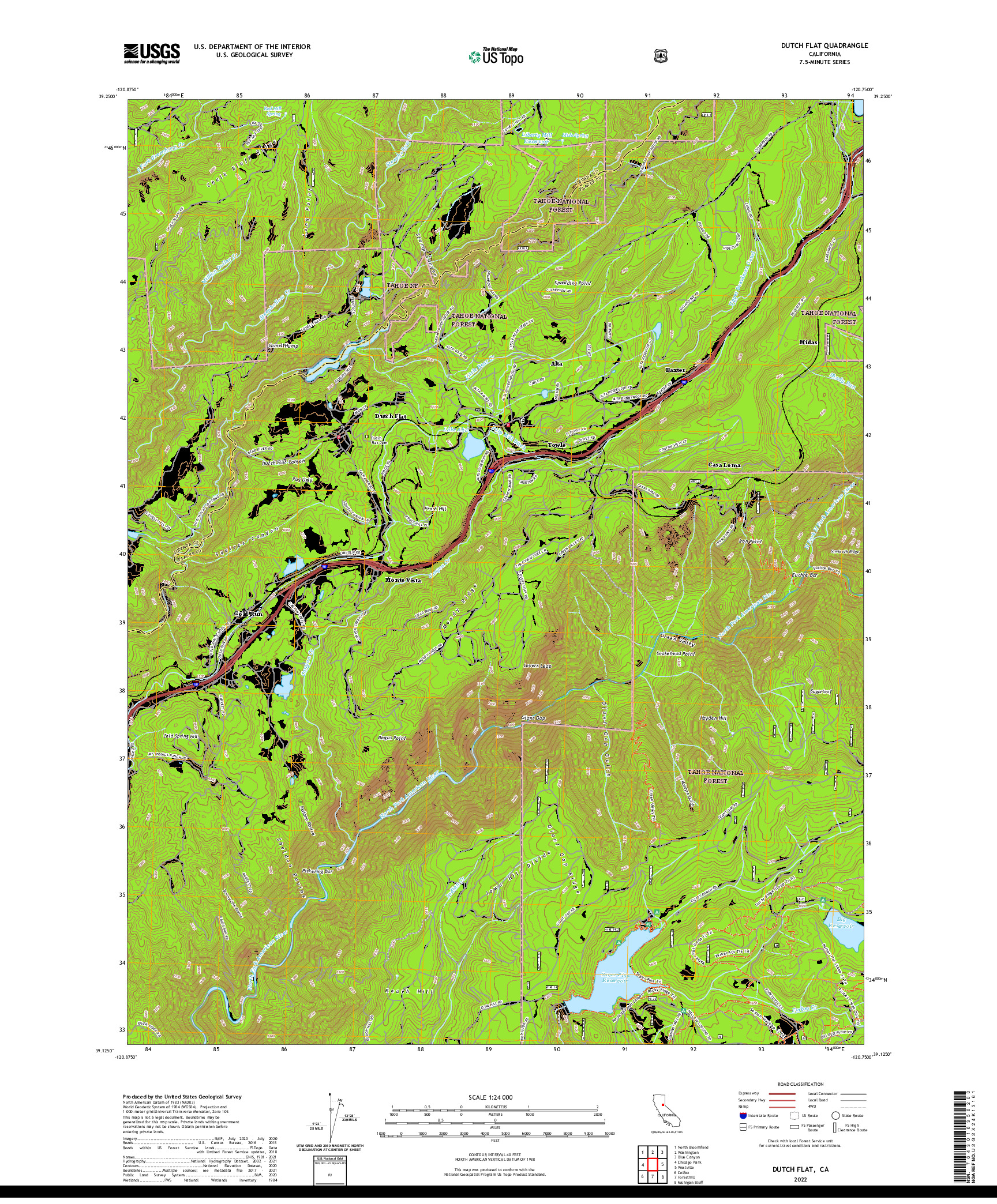 US TOPO 7.5-MINUTE MAP FOR DUTCH FLAT, CA