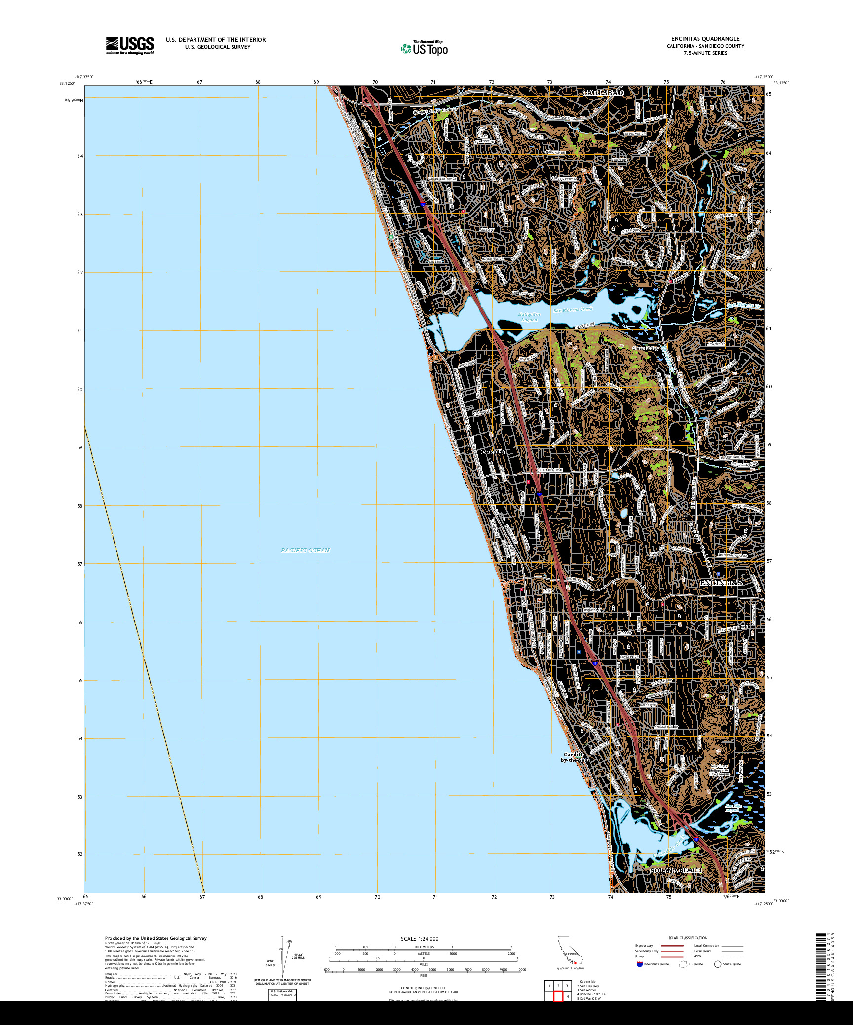 US TOPO 7.5-MINUTE MAP FOR ENCINITAS, CA