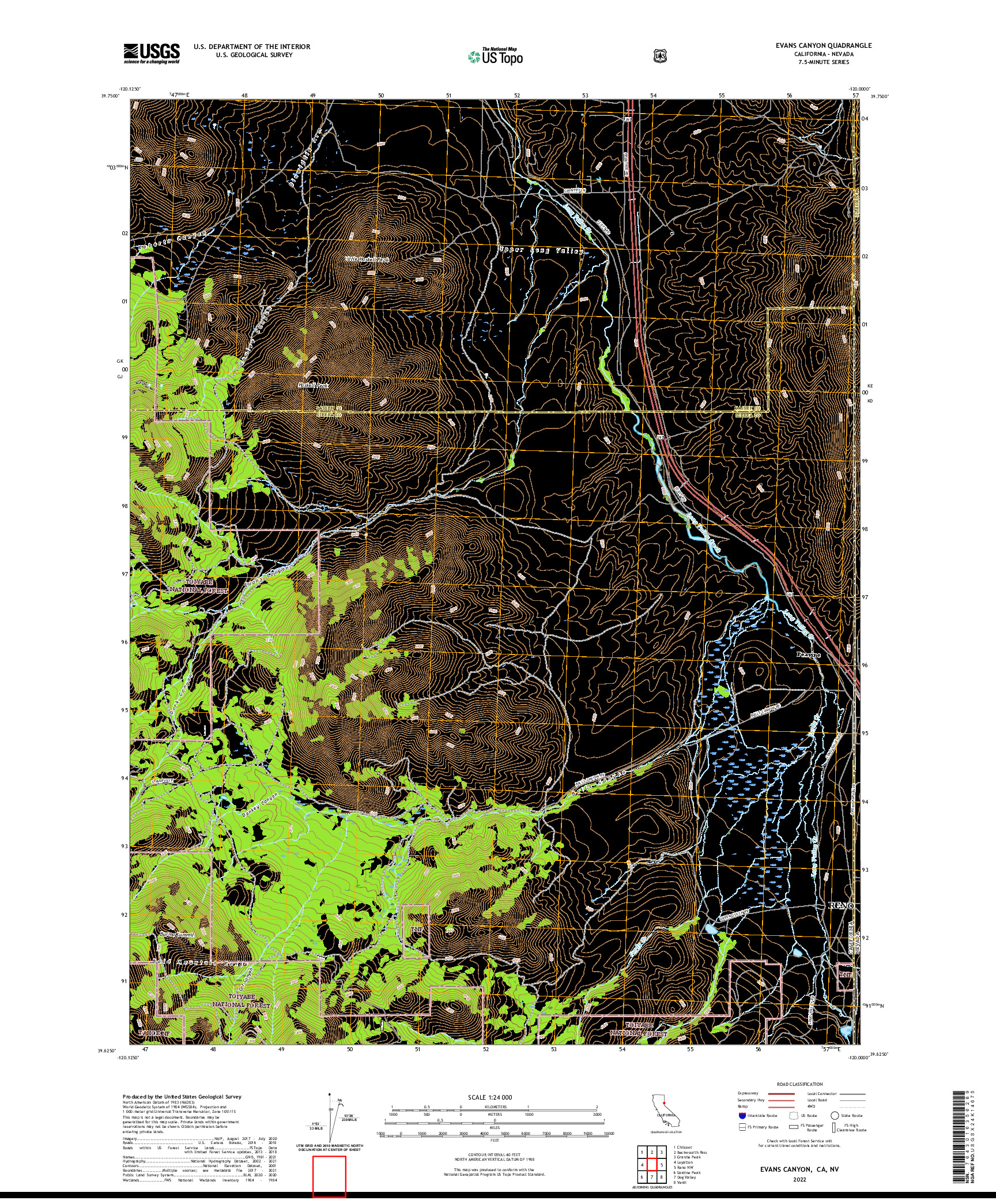 US TOPO 7.5-MINUTE MAP FOR EVANS CANYON, CA,NV