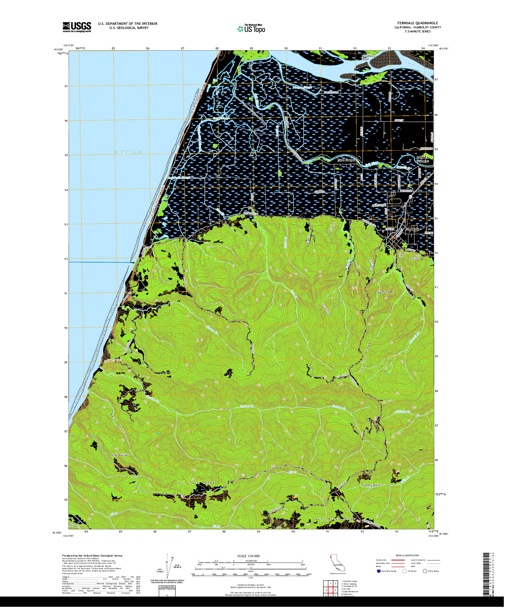 US TOPO 7.5-MINUTE MAP FOR FERNDALE, CA