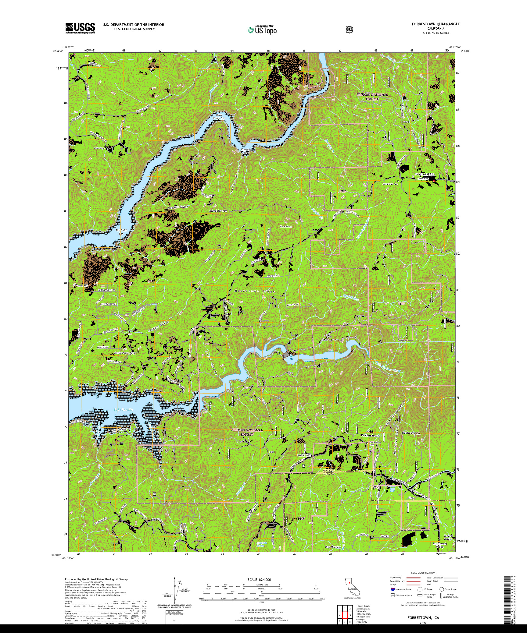 US TOPO 7.5-MINUTE MAP FOR FORBESTOWN, CA