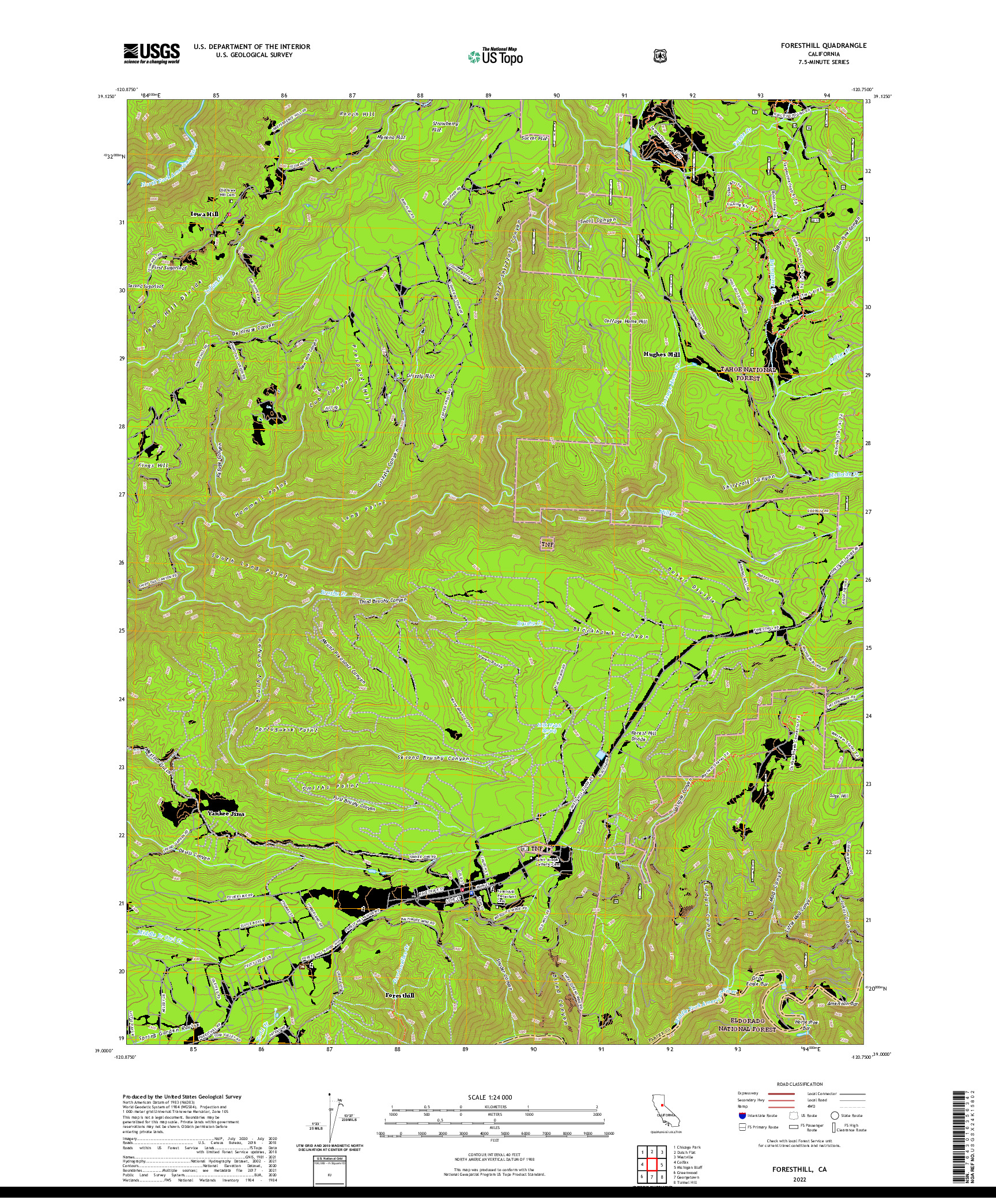 US TOPO 7.5-MINUTE MAP FOR FORESTHILL, CA