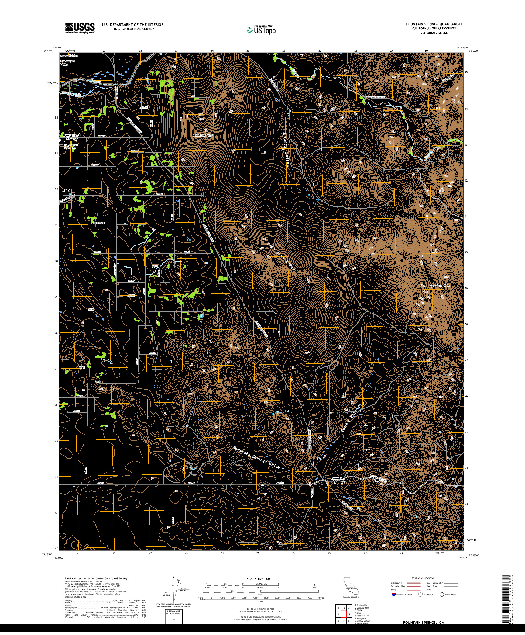 US TOPO 7.5-MINUTE MAP FOR FOUNTAIN SPRINGS, CA