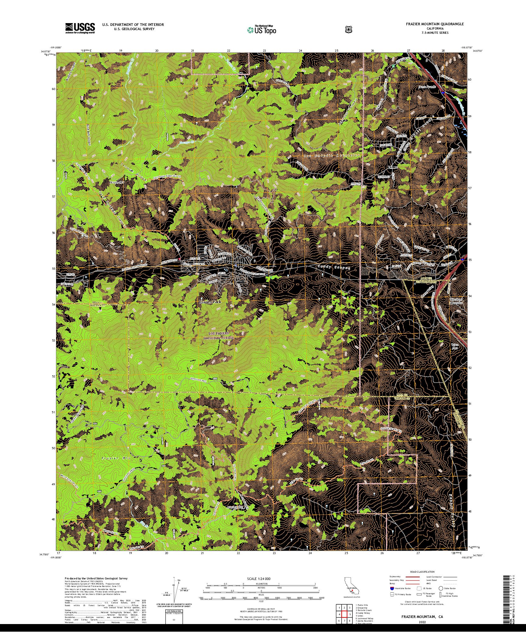 US TOPO 7.5-MINUTE MAP FOR FRAZIER MOUNTAIN, CA