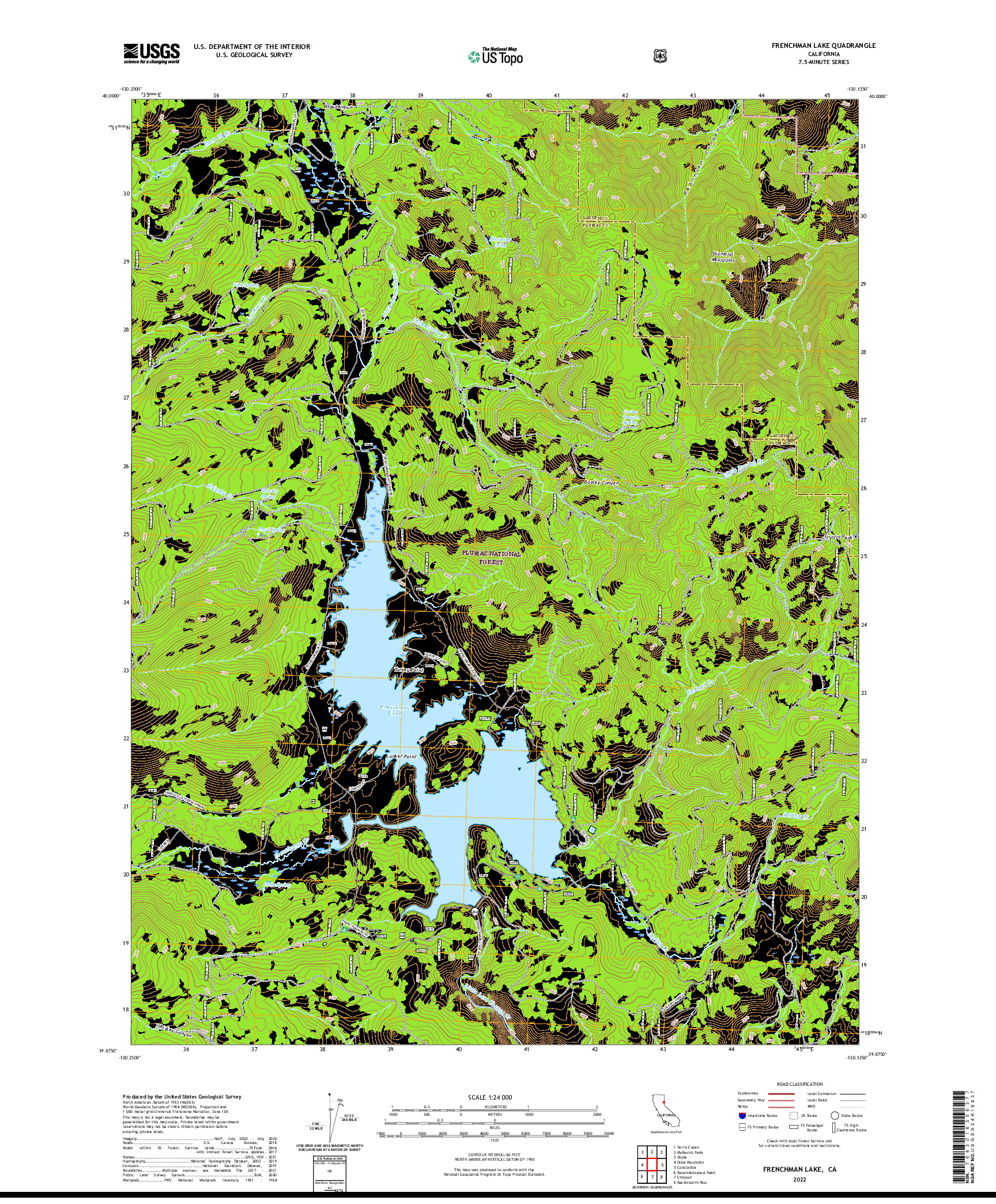 US TOPO 7.5-MINUTE MAP FOR FRENCHMAN LAKE, CA