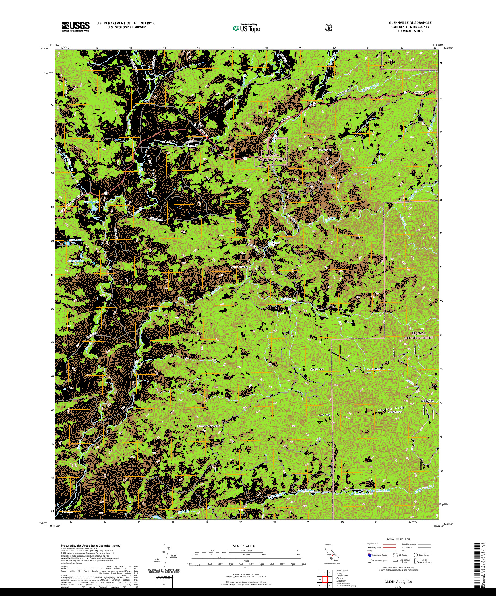 US TOPO 7.5-MINUTE MAP FOR GLENNVILLE, CA