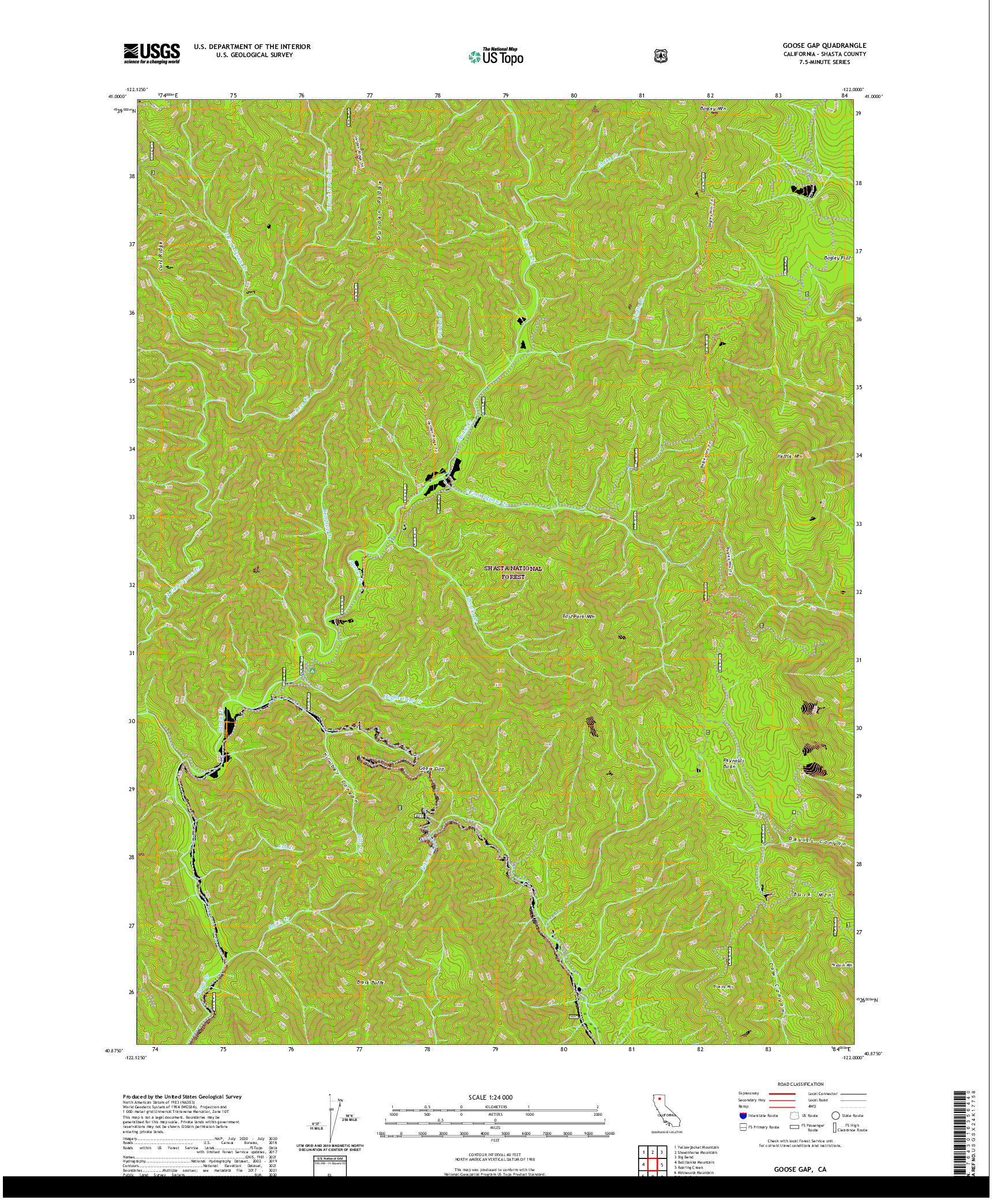 US TOPO 7.5-MINUTE MAP FOR GOOSE GAP, CA