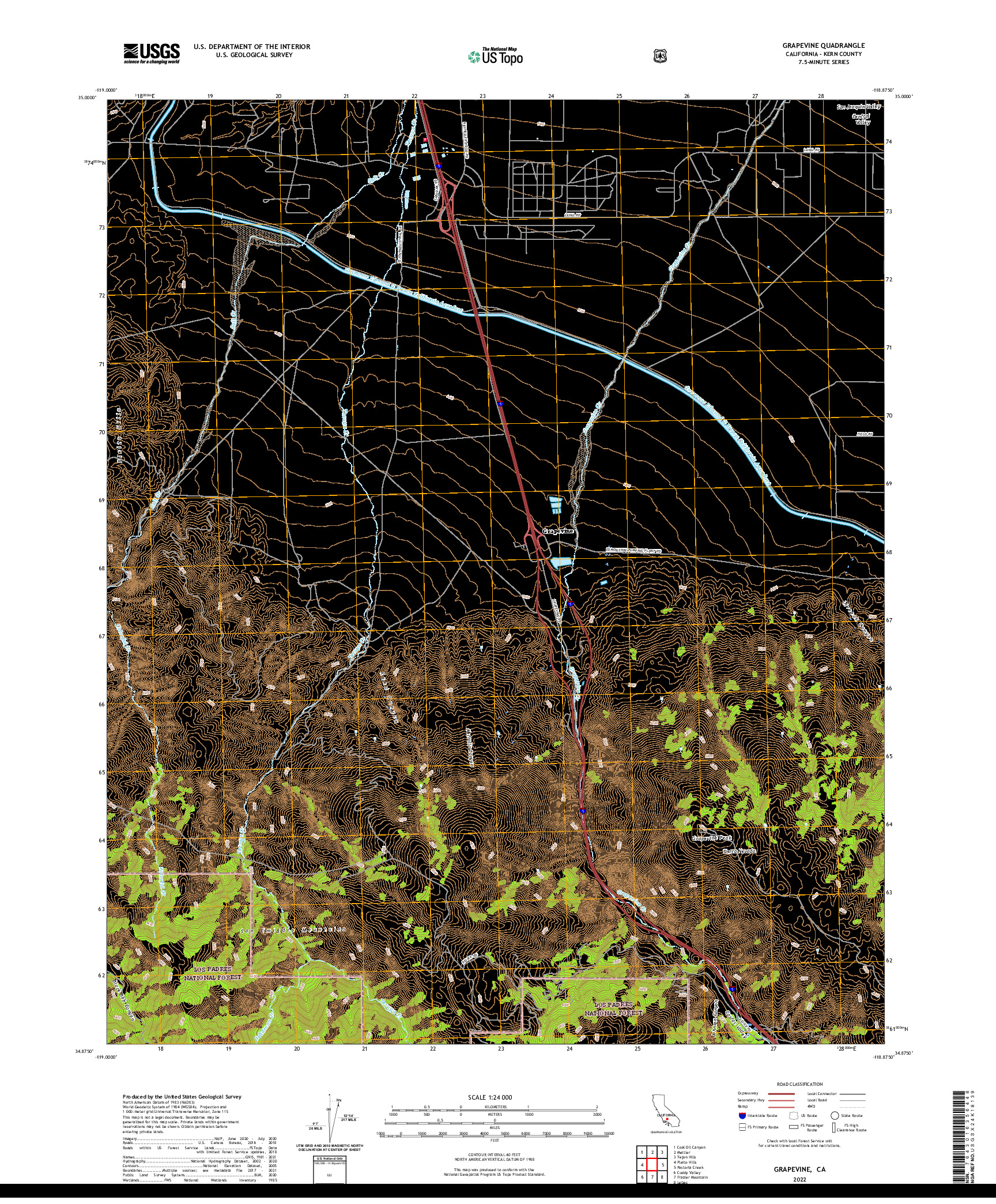 US TOPO 7.5-MINUTE MAP FOR GRAPEVINE, CA