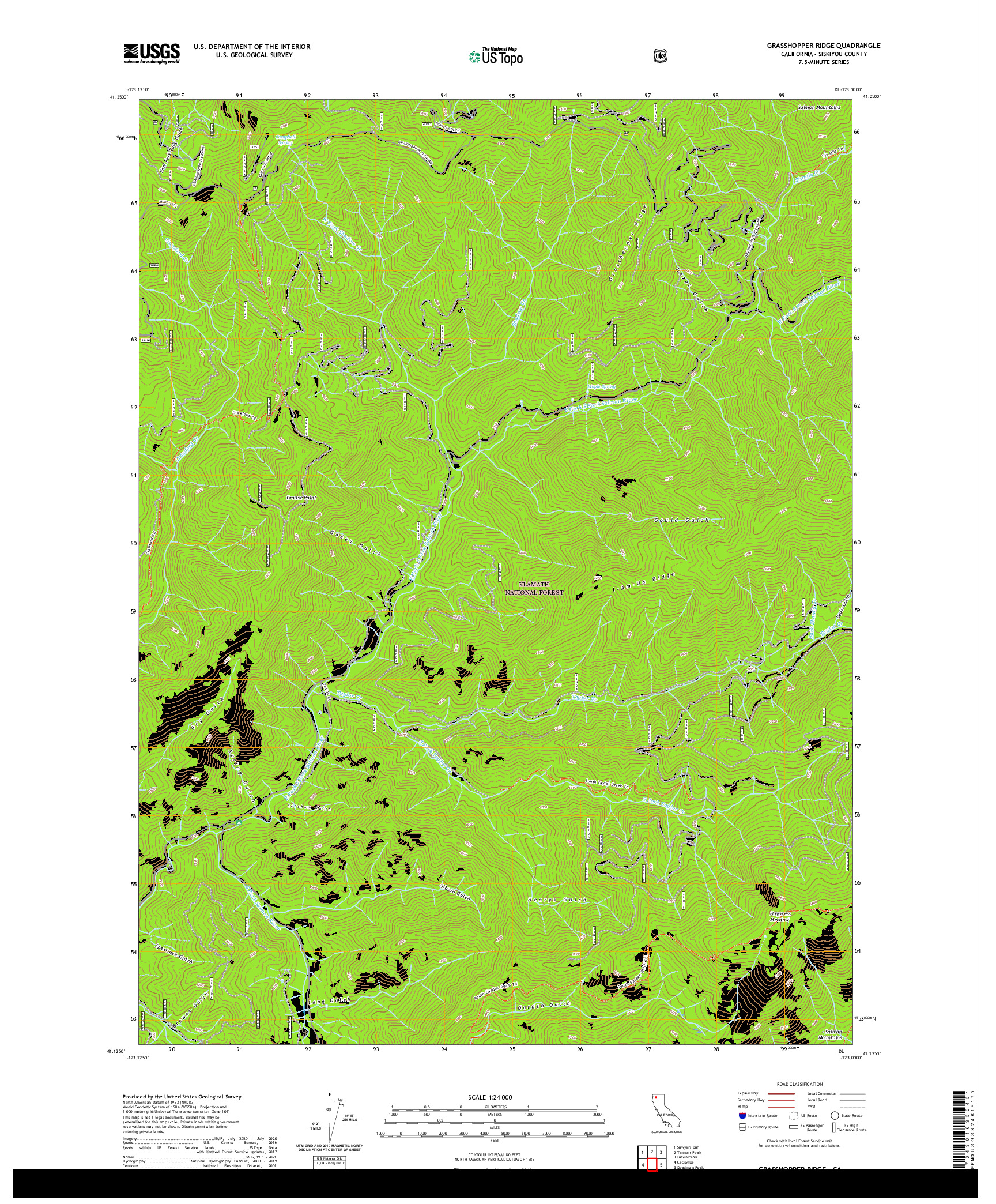 US TOPO 7.5-MINUTE MAP FOR GRASSHOPPER RIDGE, CA