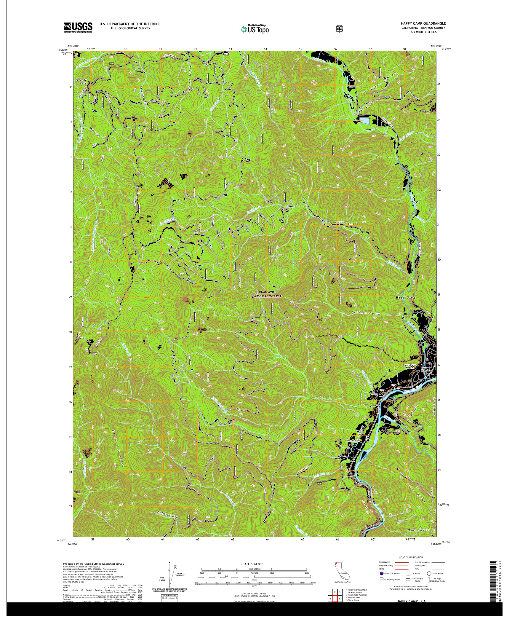 US TOPO 7.5-MINUTE MAP FOR HAPPY CAMP, CA